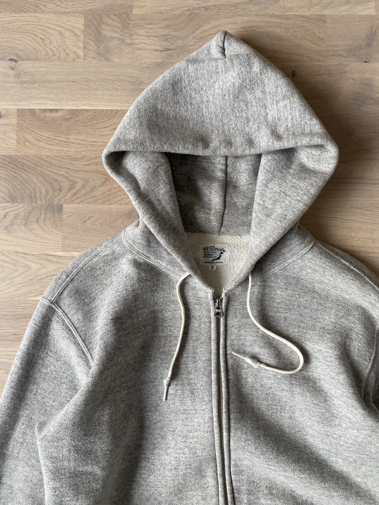 image of Orslow Loop Wheel Zip-Up Hooded Sweatshirt Heather Gray in Grey, Men's (Size Medium)