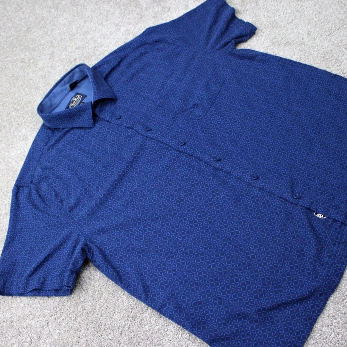 Nat Nast Nat Nast Shirt Mens XL Blue Geometric Silk/Cotton Blend Short Sleeve Button Up Size US XL / EU 56 / 4 - 6 Thumbnail