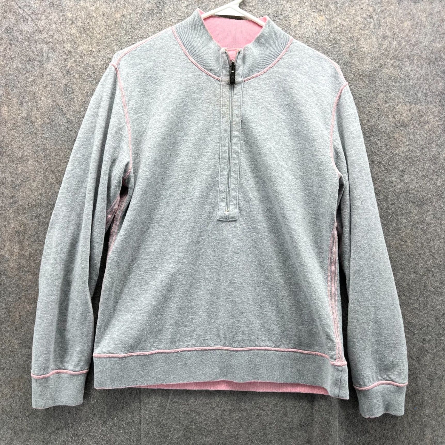 Tommy Bahama VINTAGE Tommy Bahama Sweater Womens Large Pullover Fleece Reversible 1/2 Zip Pink Grey Logo Pattern USA Size L / US 10 / IT 46 - 3 Thumbnail