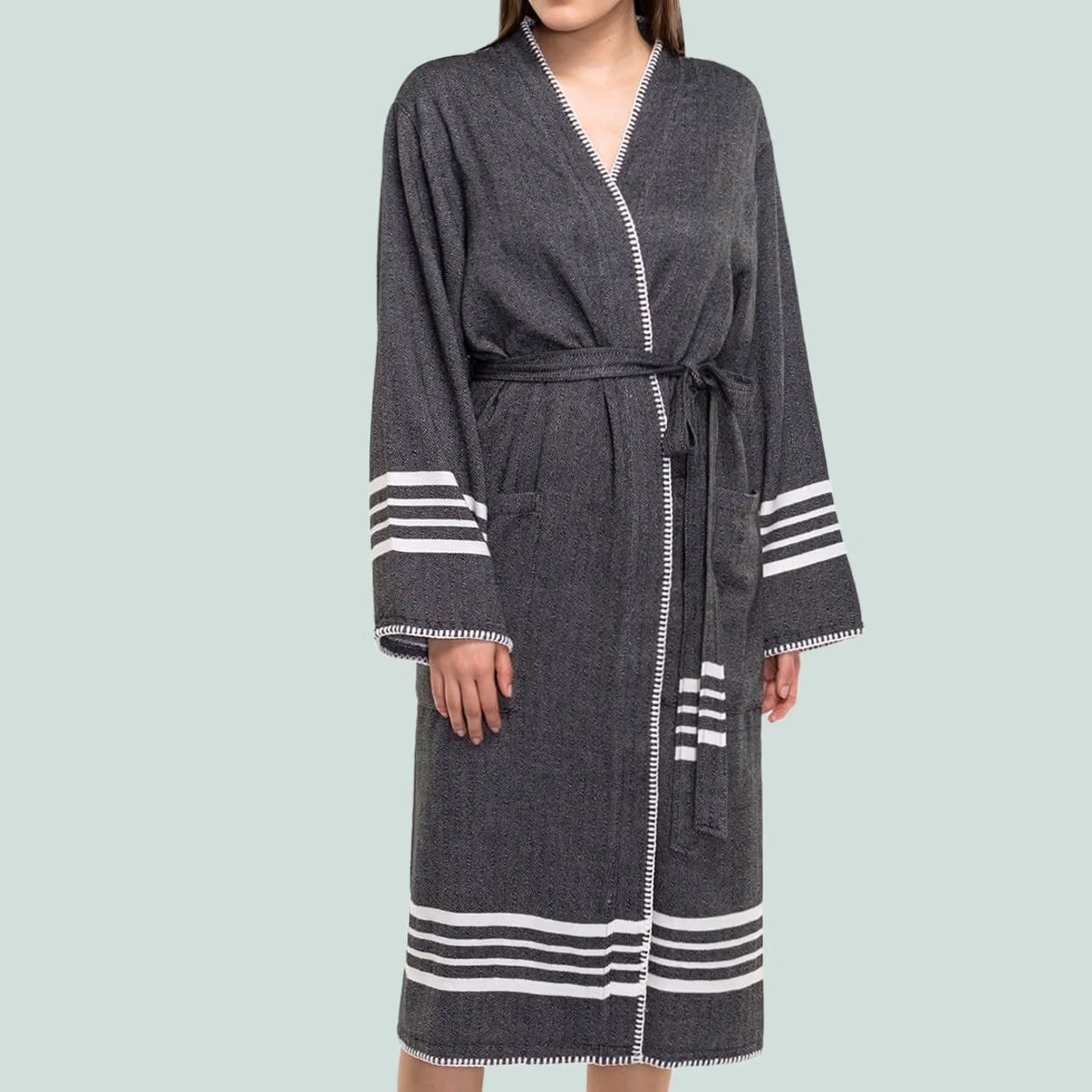 Vintage Buldano Turkish Cotton Robe Kimono Unisex Lightweight Hand-Woven Quick Dry Sz S Gray Size ONE SIZE - 1 Thumbnail
