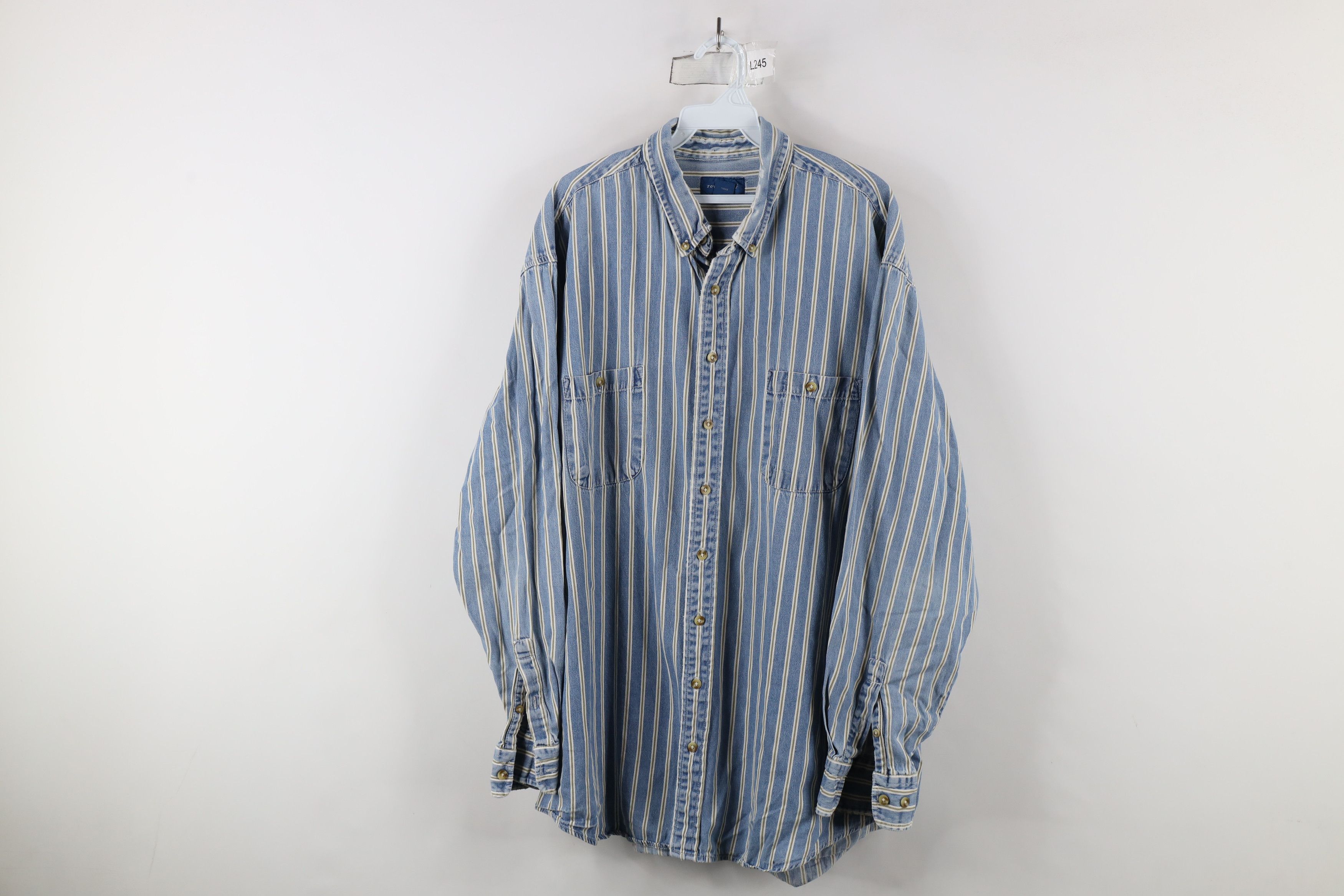 Vintage Vintage 90s Streetwear Striped Denim Jean Button Down Shirt Size US XL / EU 56 / 4 - 1 Thumbnail