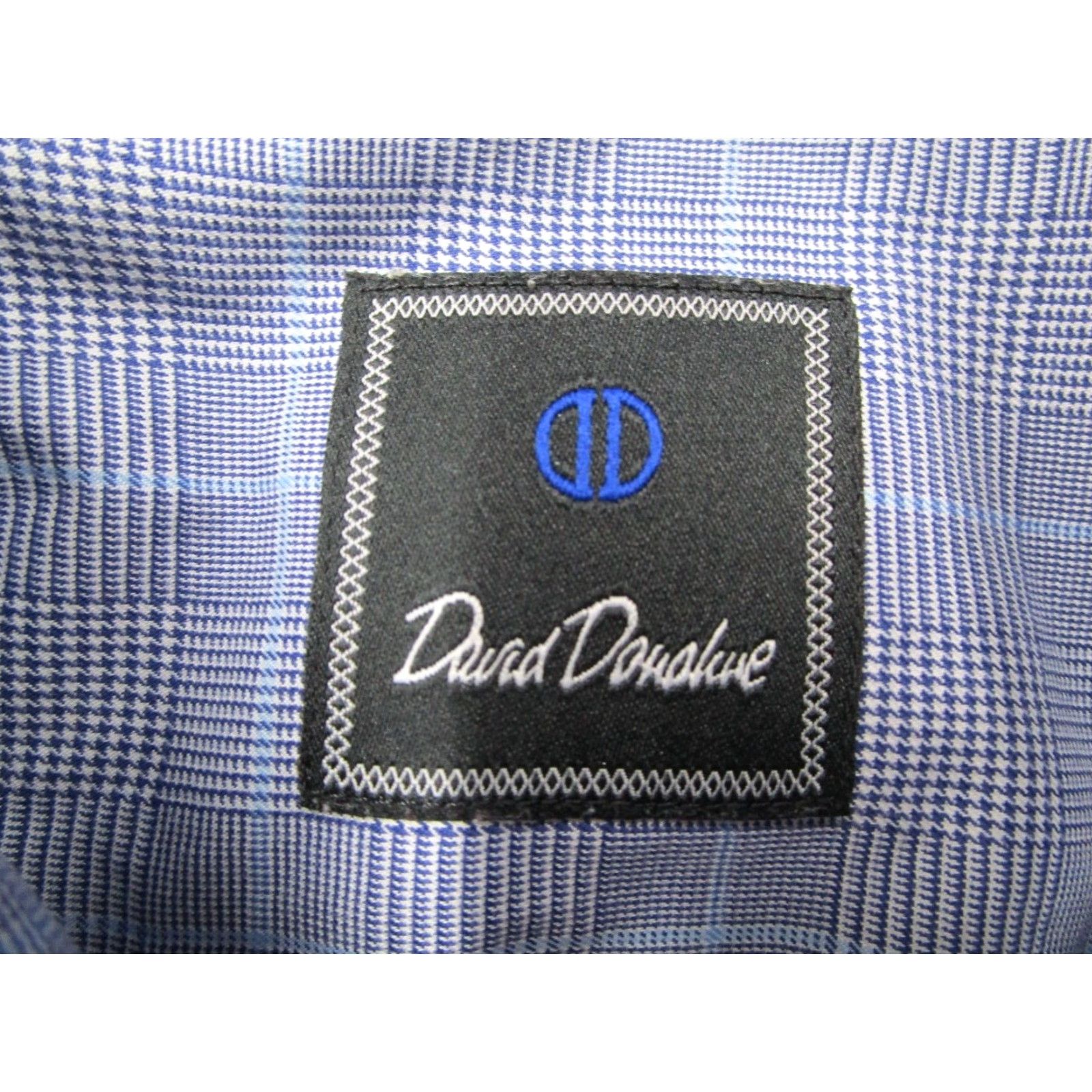 David Donahue David Donahue Mens Blue Houndstooth Dress Shirt 16.5 34 Long Sleeve Button Up Cotton Size 34R - 3 Thumbnail