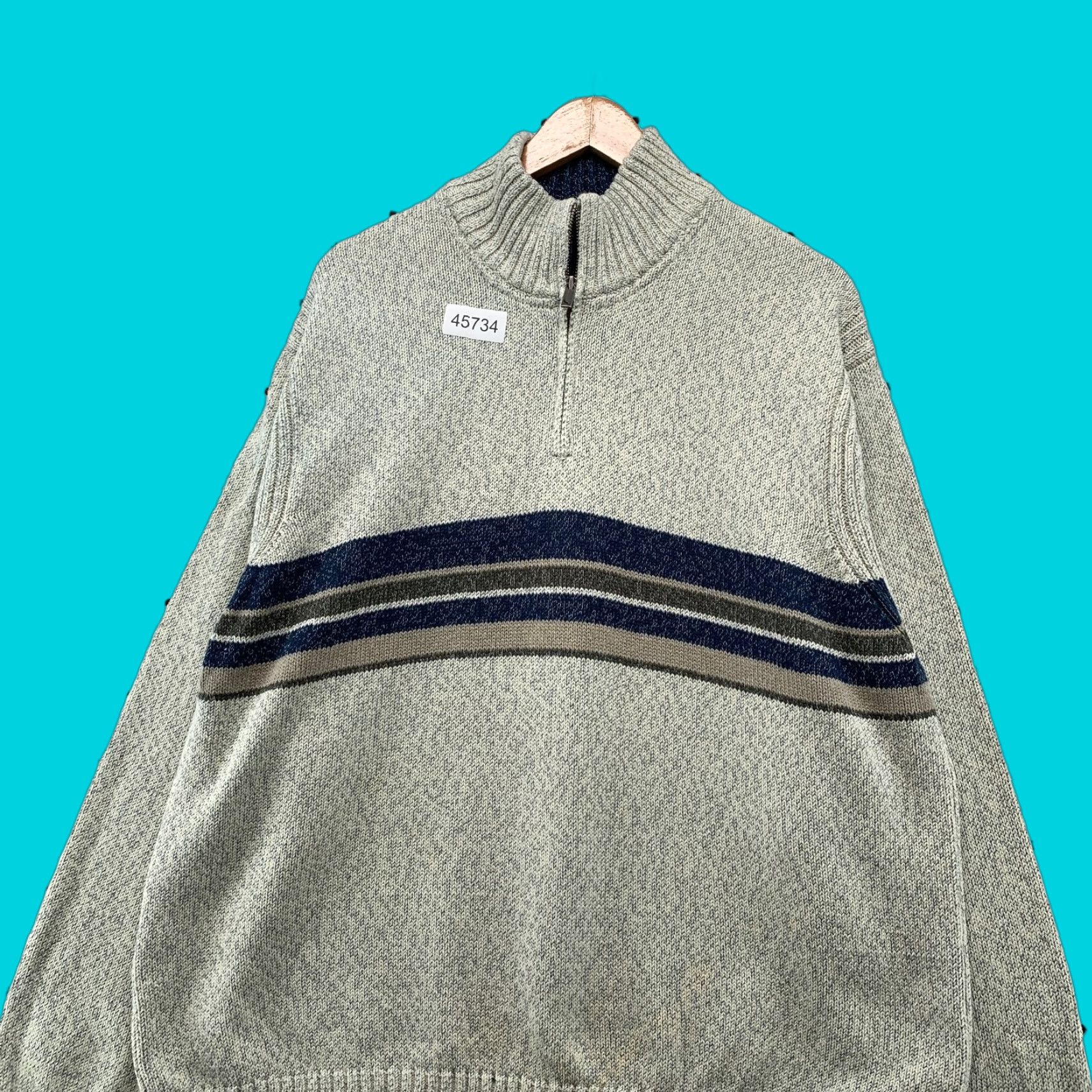 Eddie Bauer Eddie Bauer Sweater Mens 2XL Gray Striped 1/4 Zip Mock Neck 100% Cotton Pullover Size US XXL / EU 58 / 5 - 1 Thumbnail