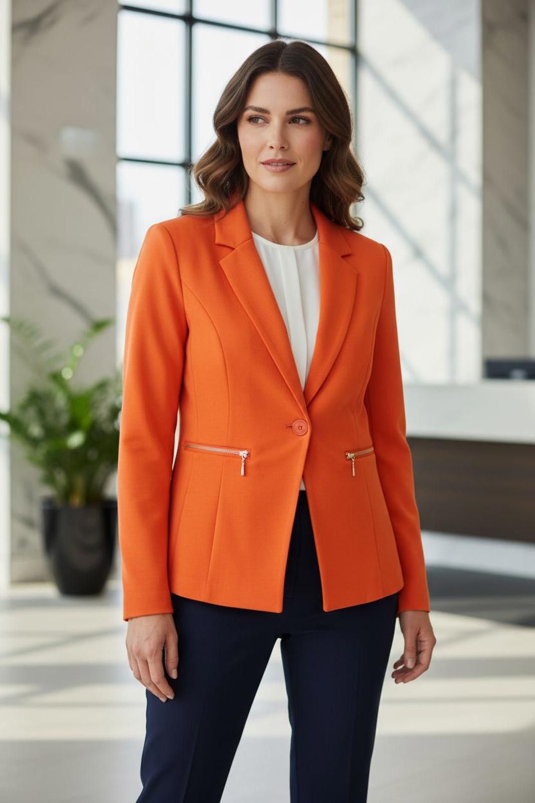 Other GENHOO Women's Orange Blazer with Zipper Pockets Size M / US 6-8 / IT 42-44 - 2 Thumbnail