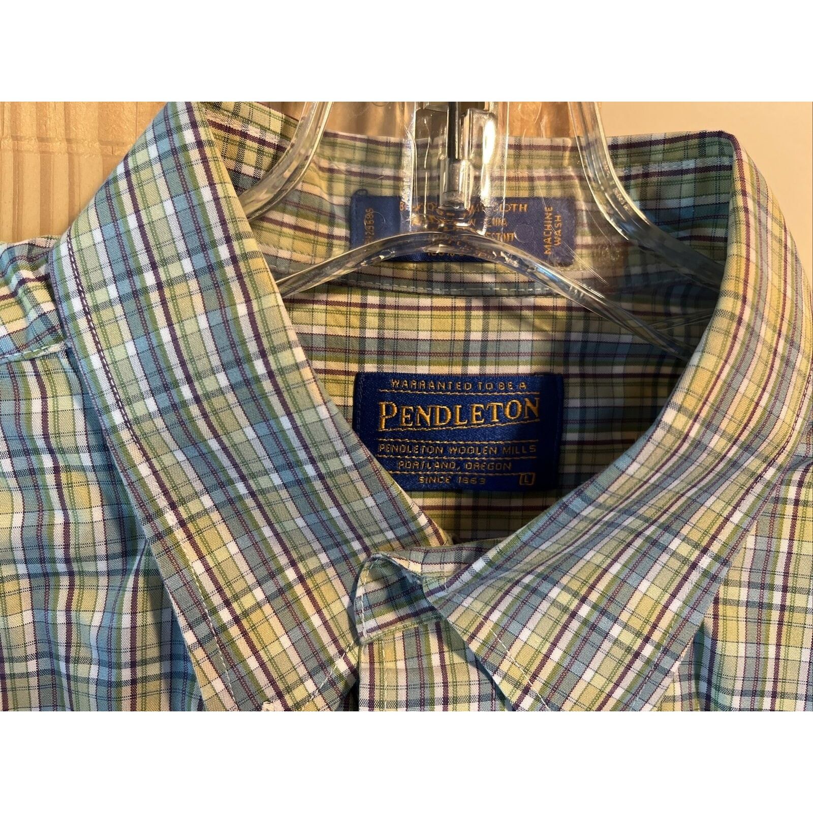 Pendleton Pendleton Men L Green Blue Check Broadway Cloth Cotton Shirt Size US L / EU 52-54 / 3 - 3 Thumbnail
