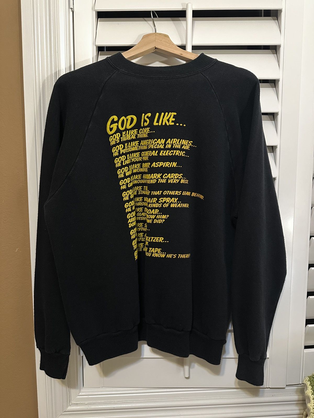 Hanes × Vintage 1990’s God Is Like… Puff Print Raglan Sweatshirt Size US M / EU 48-50 / 2 - 1 Thumbnail
