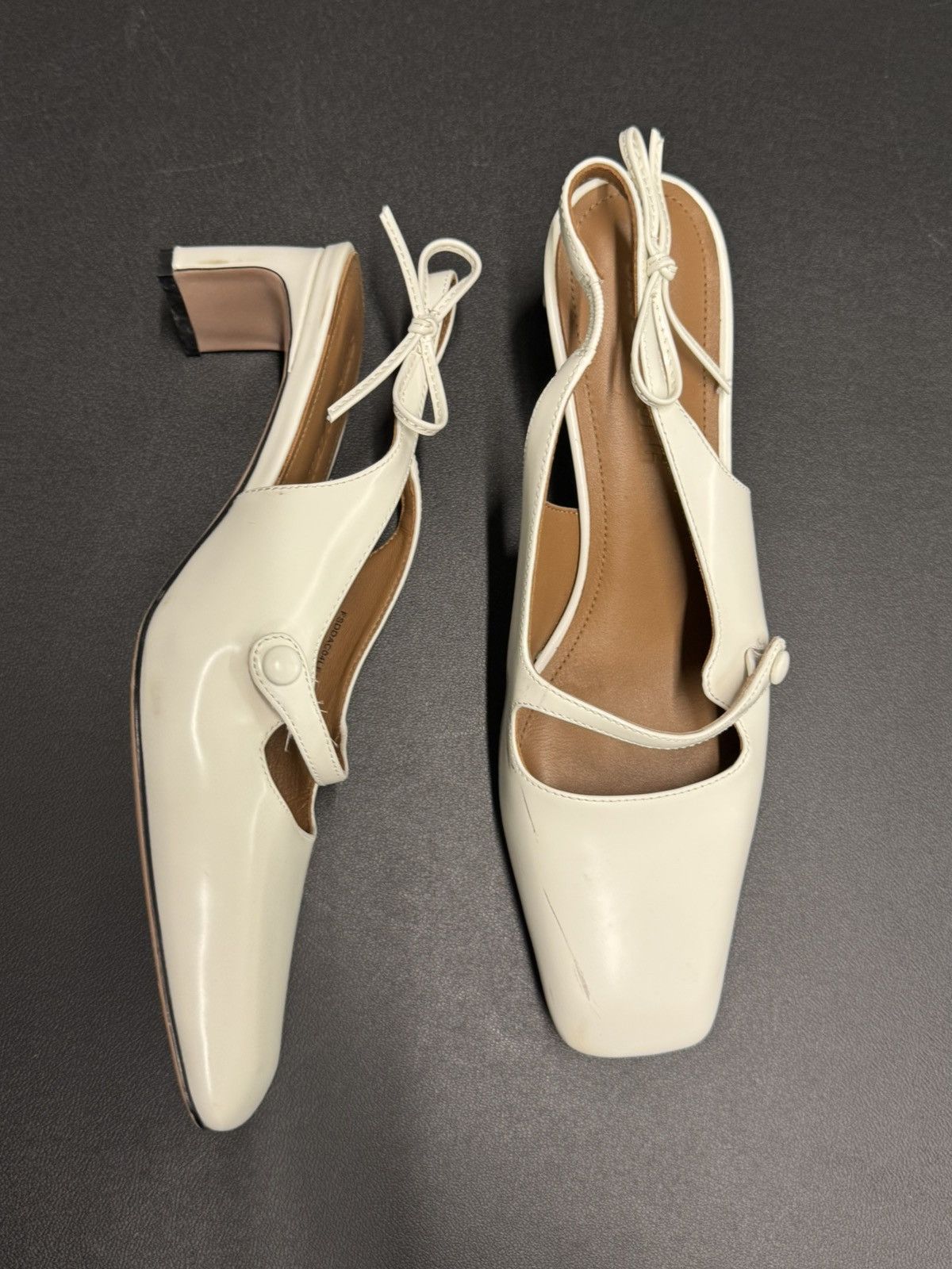Shushu/Tong SHUSHU/TONG White Slingback Hells Square Toe Side Bows Size US 10 / IT 40 - 4 Thumbnail
