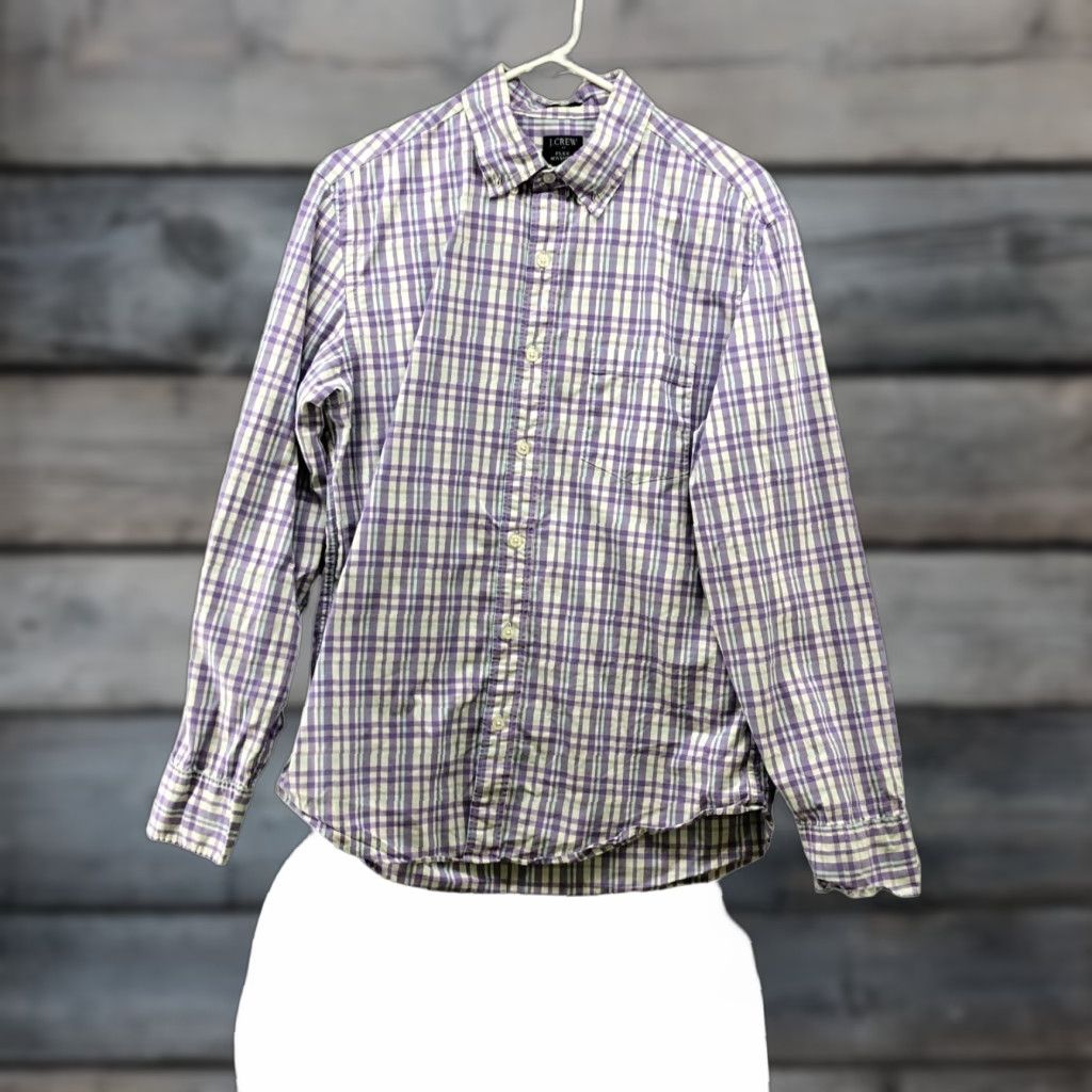 J.Crew J. Crew Mens Long Sleeve Button-Up Shirt M Purple Plaid Classic Preppy Slim Fit Cotton Blend Size US M / EU 48-50 / 2 - 1 Thumbnail
