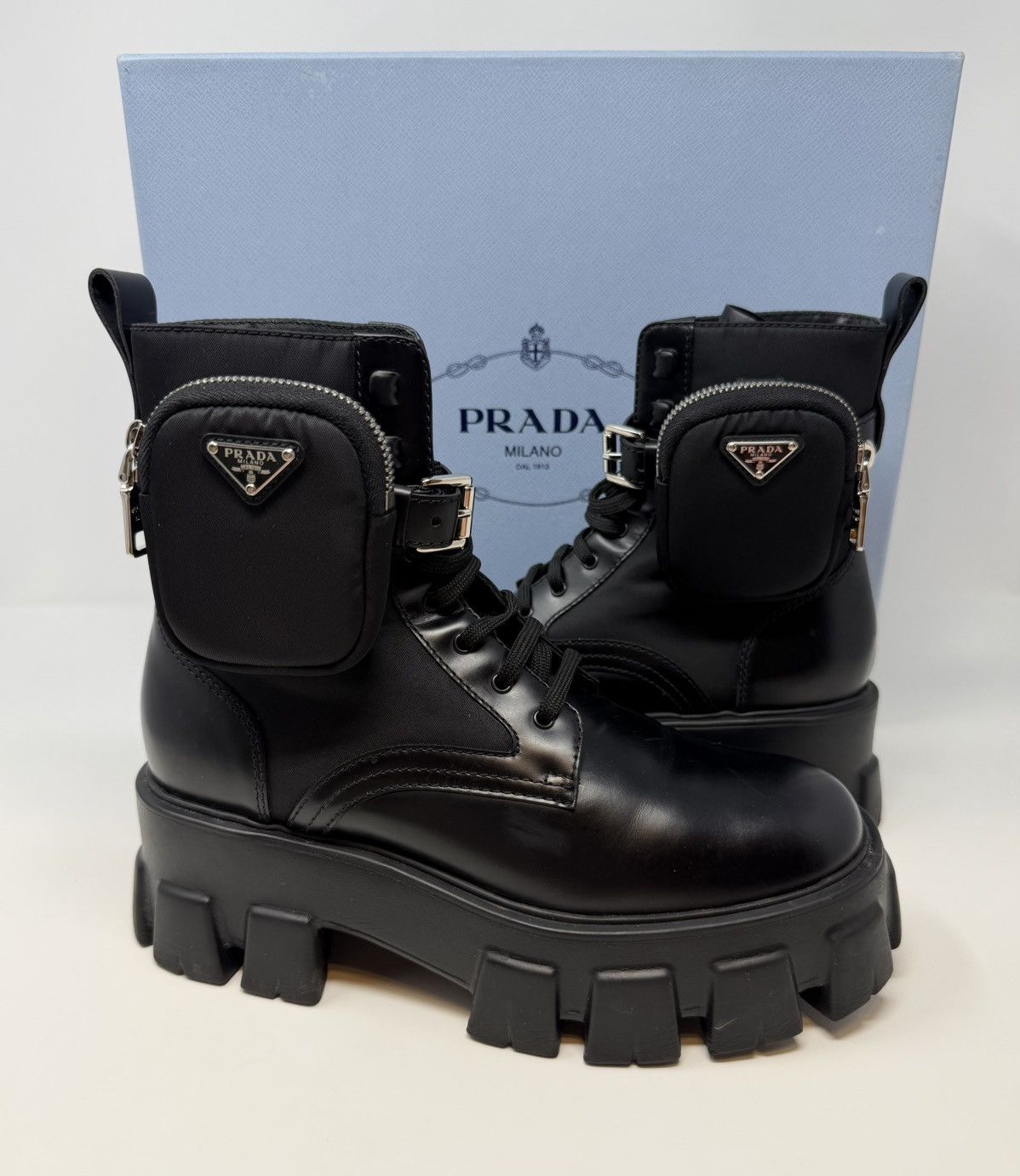 Prada Prada Monolith Leather Combat Boots Black Size US 8.5 / IT 38.5 - 1 Thumbnail