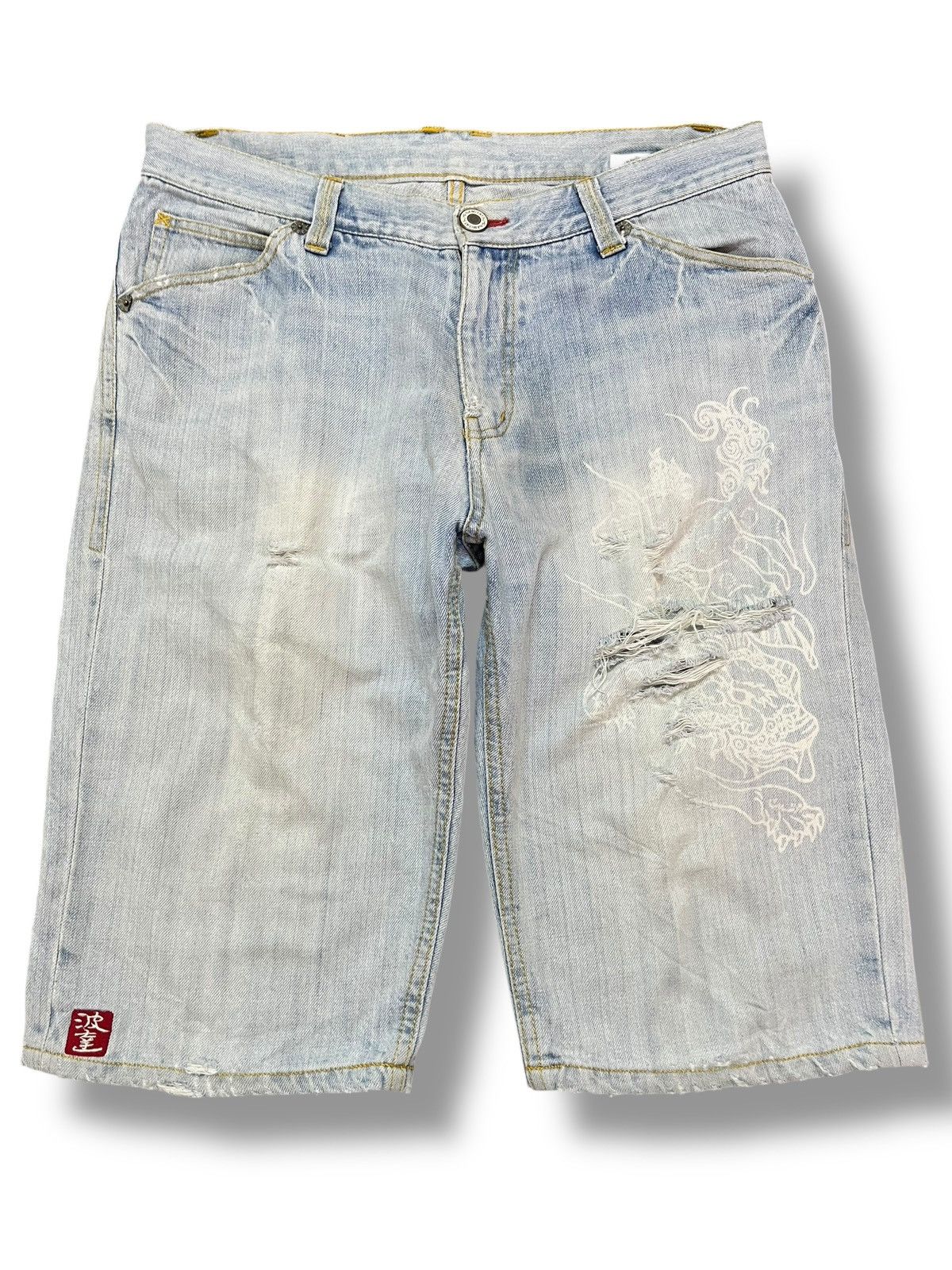 Japanese Brand Vintage Naminorita sujin Dragon Printed Distressed Denim Size US 33 - 1 Thumbnail