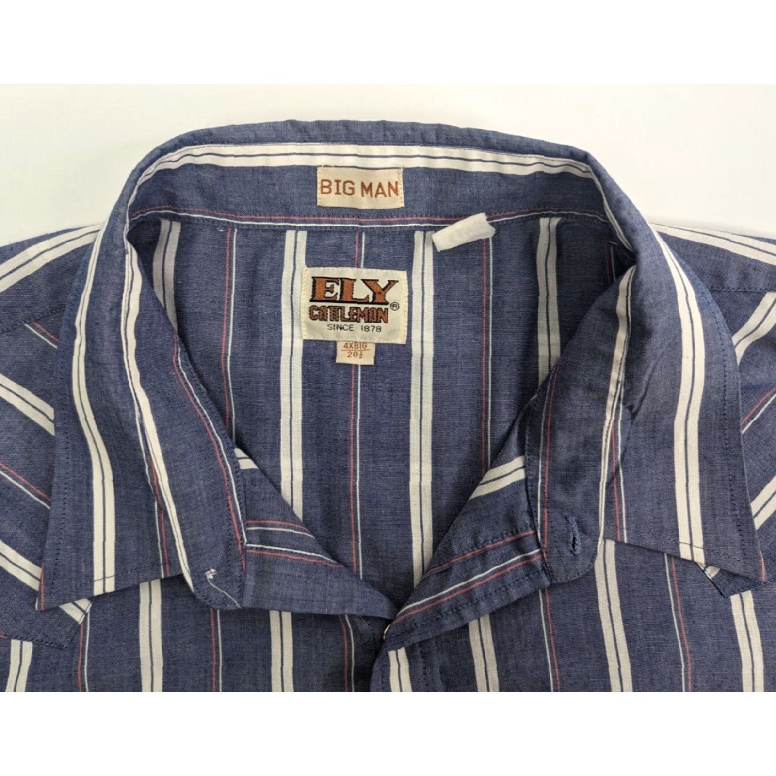 Vintage VINTAGE Ely Cattleman Pearl Snap Shirt Mens 4X Big Blue White Striped Short Sleeve Snap Button-Up Western Theme Mens Big & Tall Size US XXL / EU 58 / 5 - 6 Thumbnail