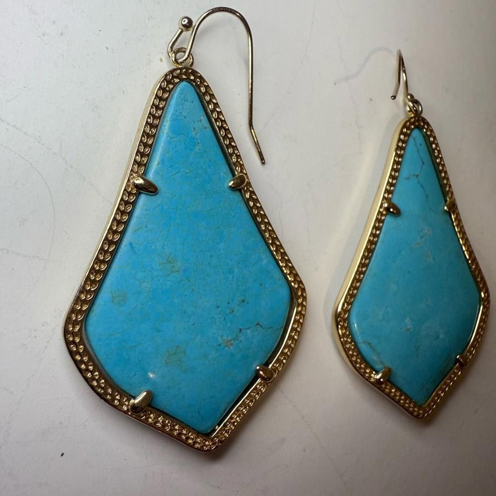 Designer Kendra Scott Alexandra Turquoise Blue Gold Drop Earrings Size ONE SIZE - 6 Thumbnail