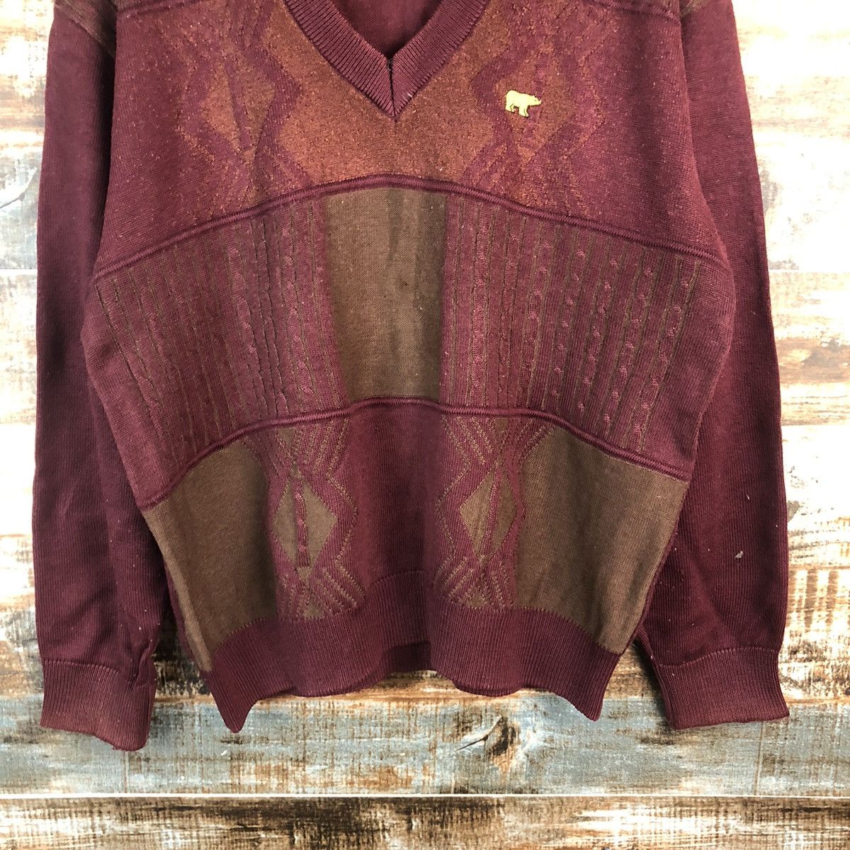 Homespun Knitwear × Japanese Brand DL Golden Bear Maroon Knitwear #C502 Size US L / EU 52-54 / 3 - 6 Thumbnail