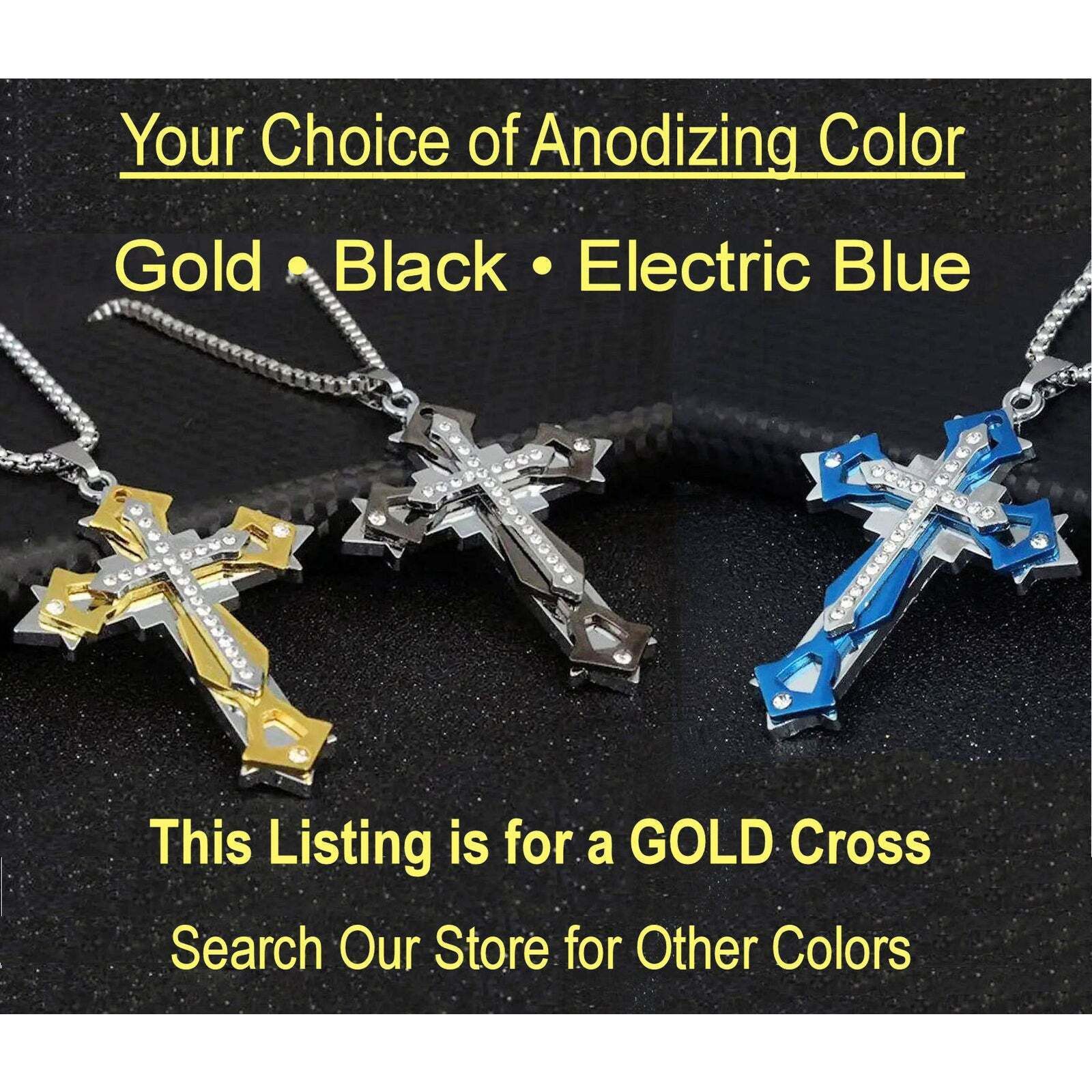 Other Titanium Punk Cross Necklace • CZ Pendant • GOLD Anodized Size ONE SIZE - 1 Thumbnail