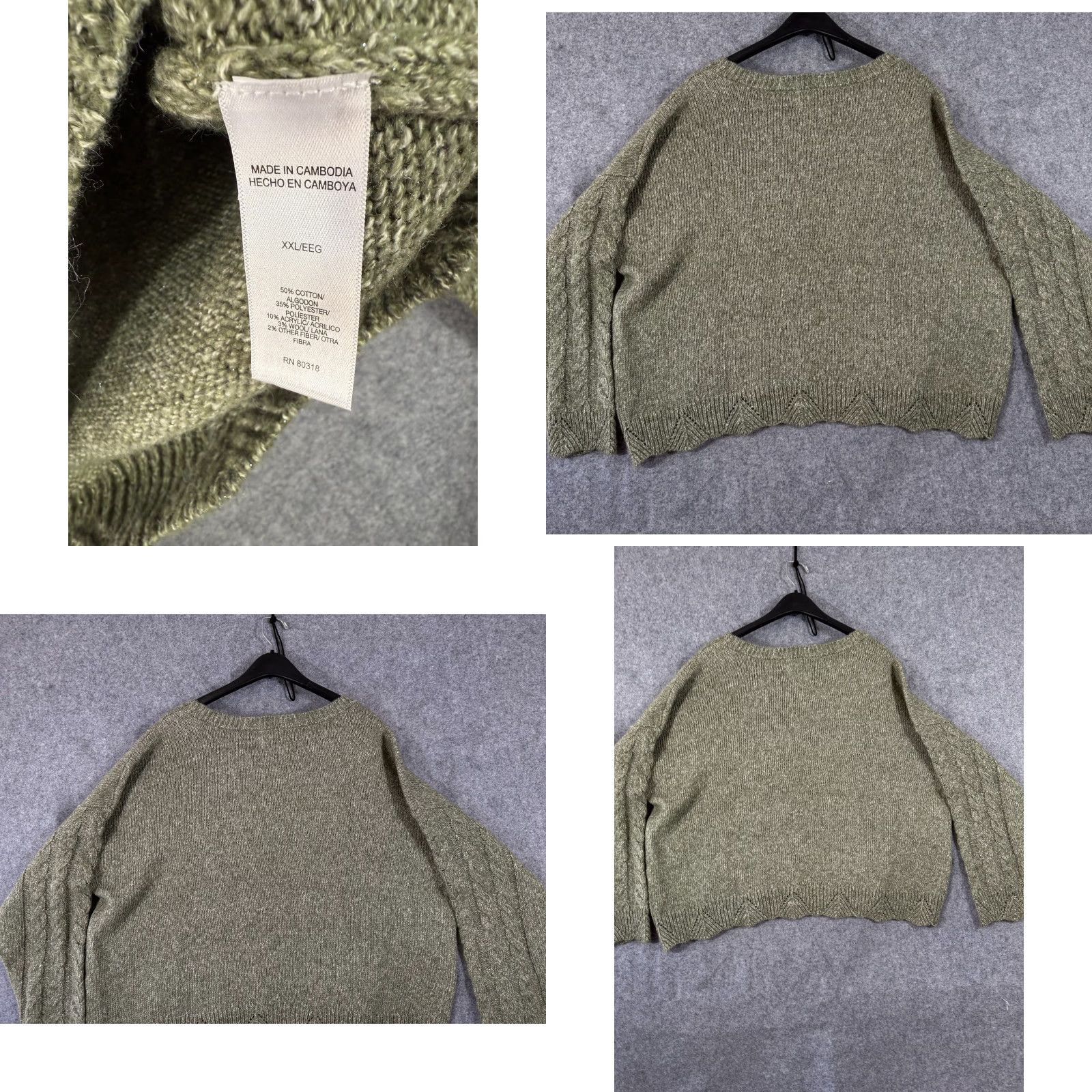 Lucky Brand Lucky Brand Sweater Womens 2XL Olive Green Cable-Knit Scalloped Hem NWT Comfort Casual Size XXL / US 16-18 / IT 52-54 - 8 Thumbnail