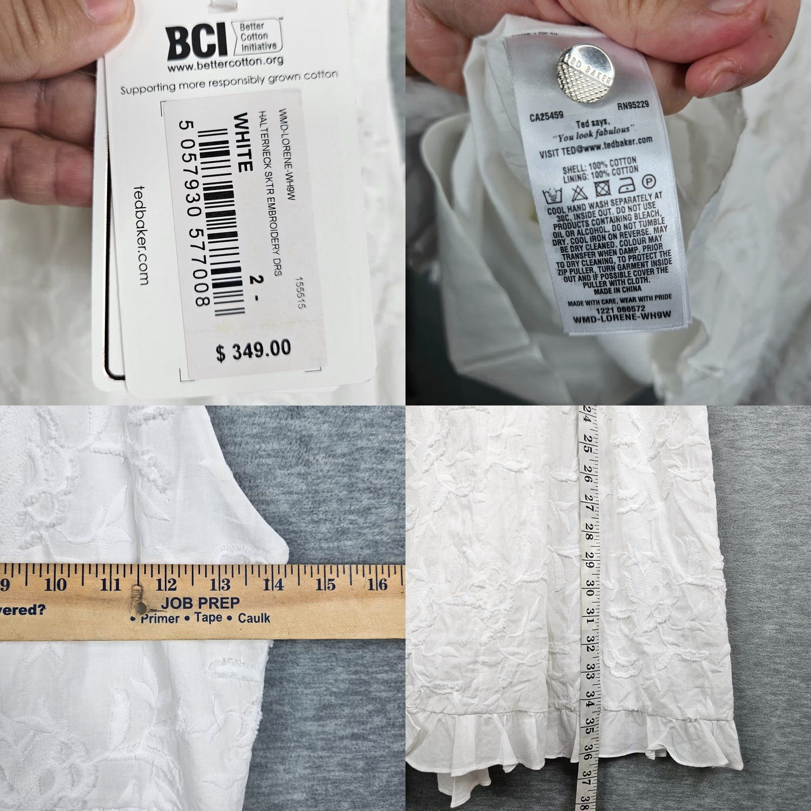 Ted Baker Ted Baker White Floral Embroidery Halter Neck Sleeveless Dress Size 2, A-Line, Cotton, White, Floral, Summer, Spring, Fall, Winter Womens Size XS / US 0-2 / IT 36-38 - 8 Thumbnail