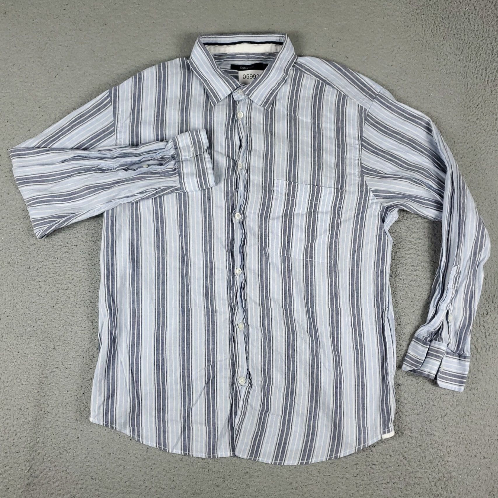 Ermenegildo Zegna Ermenegildo Zegna Blue Striped Linen Button-Up Shirt XL Mens Long Sleeve Size US XL / EU 56 / 4 - 2 Thumbnail