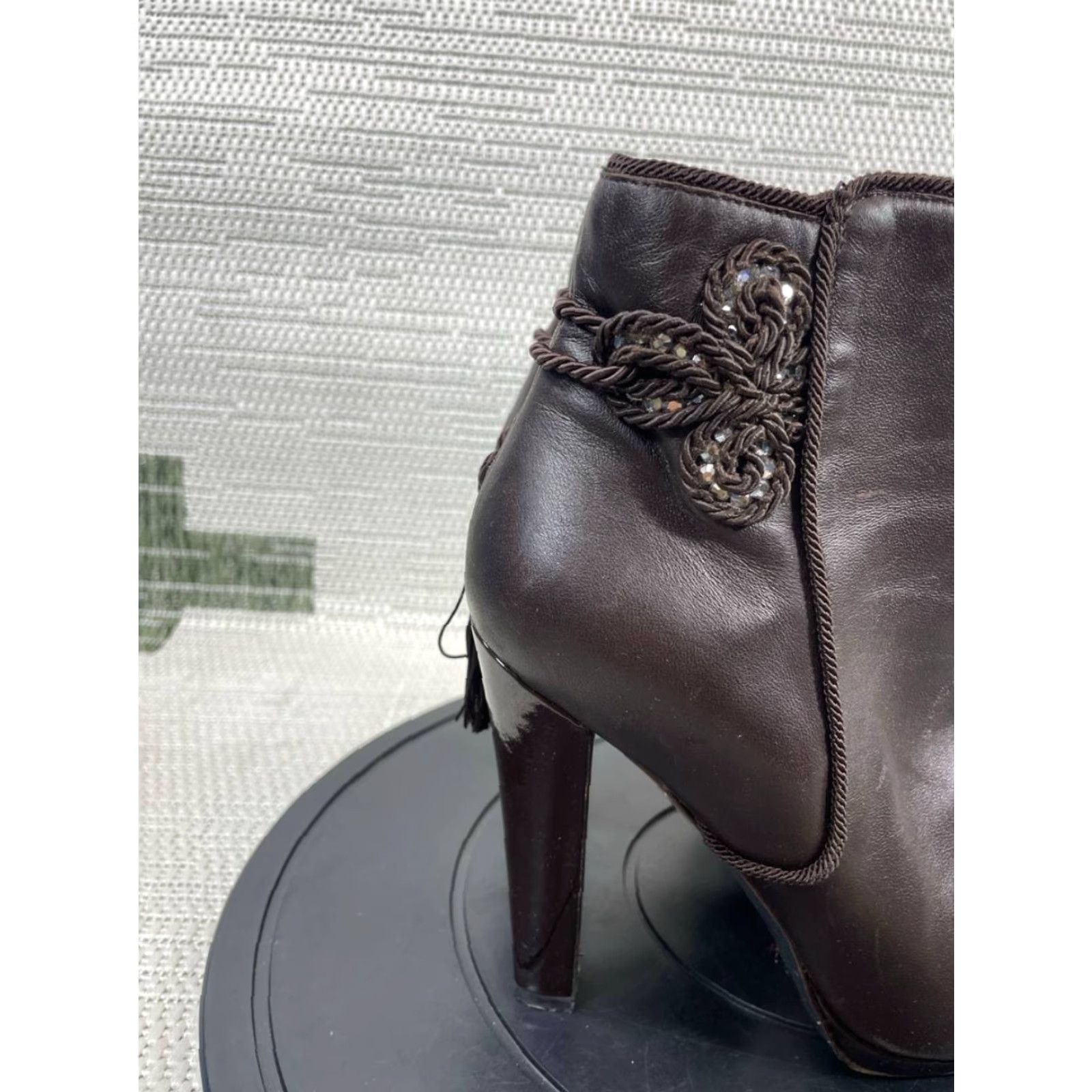 Vintage Azzaro Bootie Womens Size 39 Eu 8.5 Us Brown Leather Ankle Side Zip Heeled Size US 8.5 / IT 38.5 - 3 Thumbnail