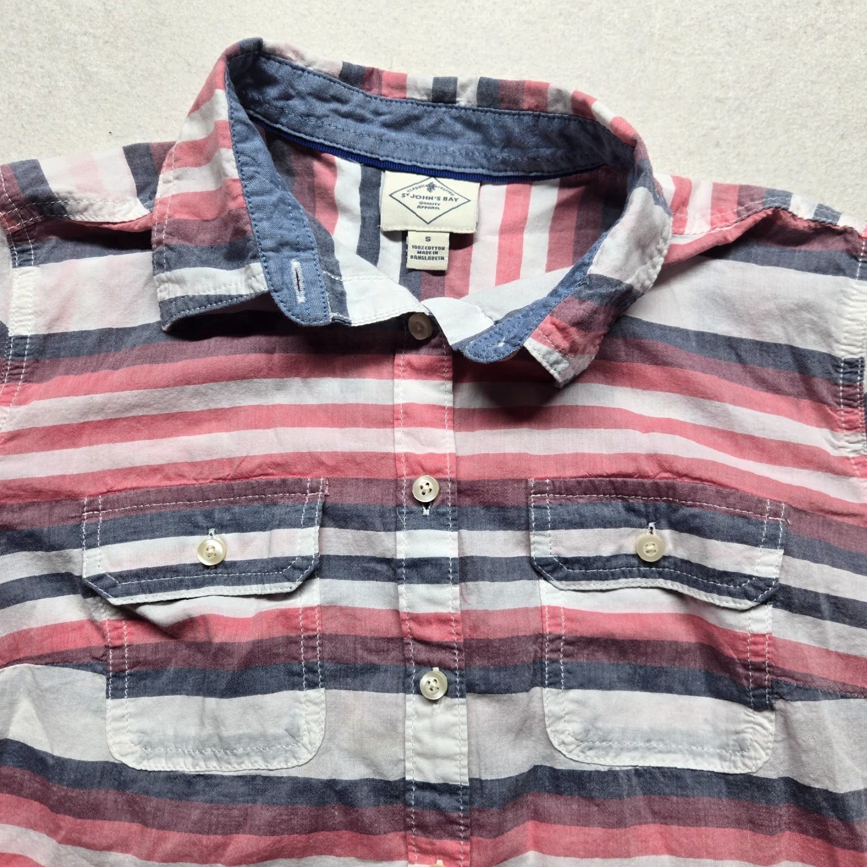 Vintage St. John's Bay Shirt Women's Small Stripe Button-Up Long Sleeve Beige White Cotton Shirt Adult Small Striped Casual Women Fashion 90s? Size S / US 4 / IT 40 - 2 Thumbnail
