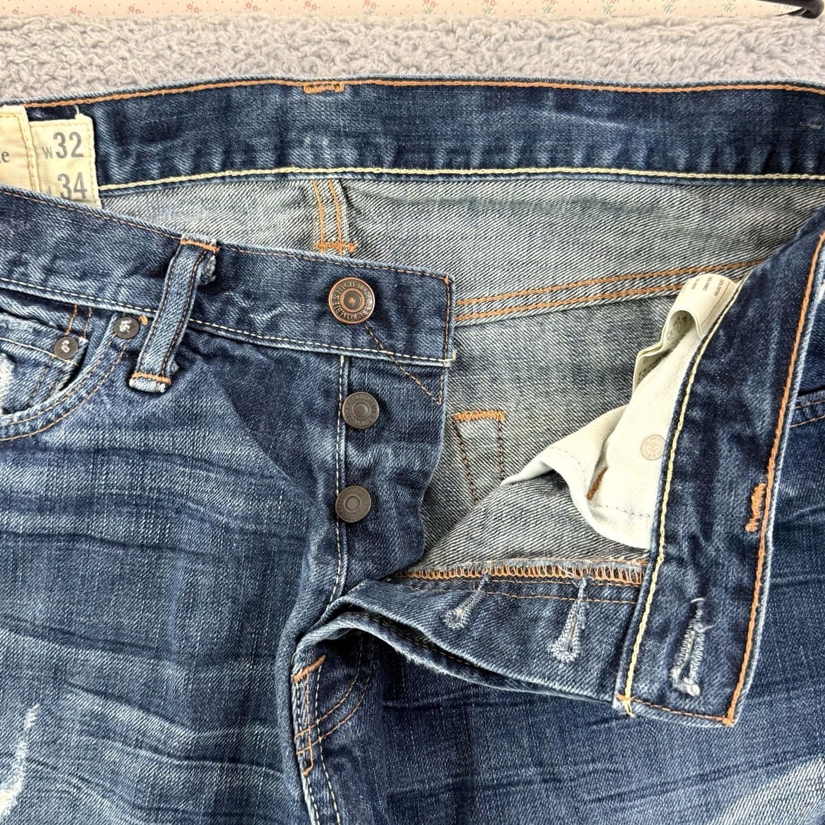 Abercrombie & Fitch Abercrombie & Fitch Jeans Mens 32x34 Blue Straight Distressed 5-Pocket Denim Button Fly Vintage Y2K Distressed Regular Mens Blue Jeans Size US 32 / EU 48 - 4 Thumbnail