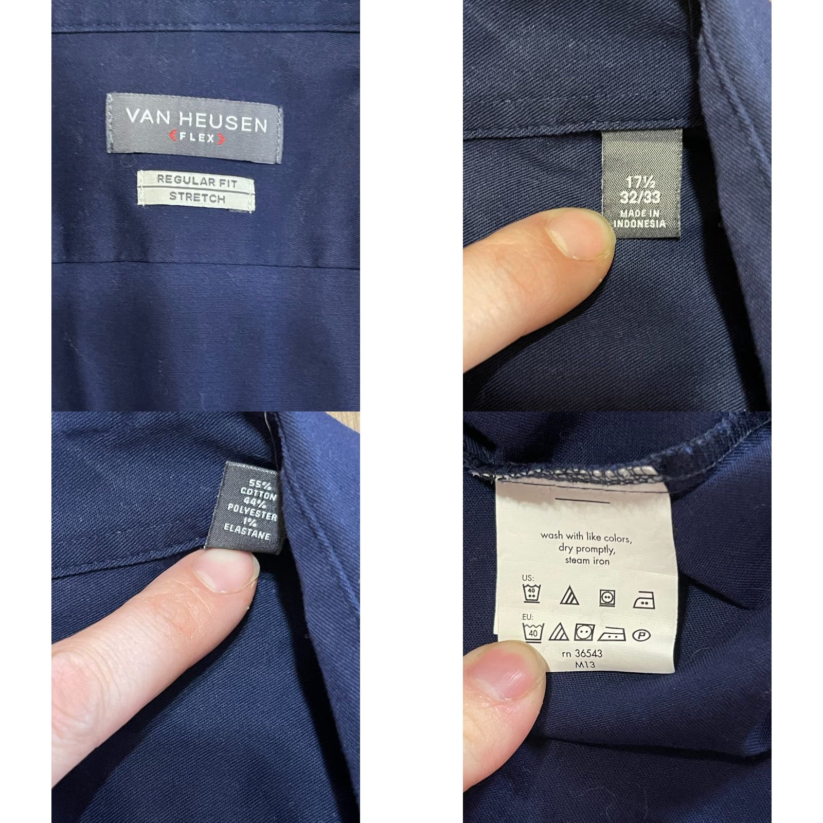 Van Heusen Van Heusen Shirt Men 17.5 32/33 Navy Blue Reg Fit Stretch Button Up Casual Size US XXL / EU 58 / 5 - 8 Thumbnail