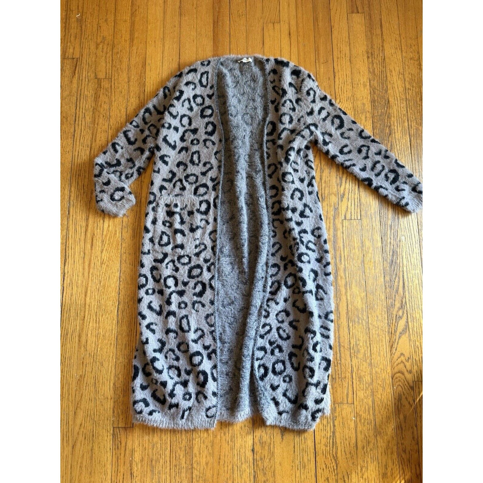 Other Entro Duster Cardigan Size Large Gray Knit Animal Print Open Size L / US 10 / IT 46 - 1 Thumbnail