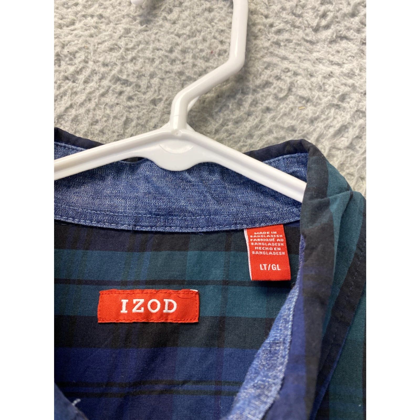Izod IZOD Long Sleeve Button-Down Plaid Shirt LT Tall Multicolor Casual Workwear Mens Size US L / EU 52-54 / 3 - 5 Thumbnail