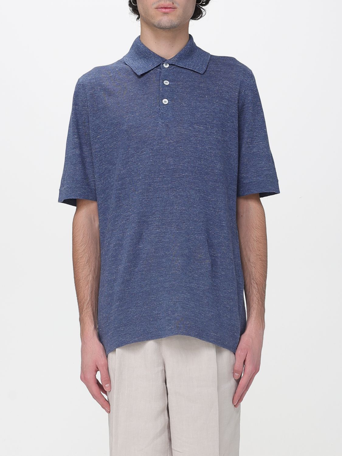 Brunello Cucinelli Brunello Cucinelli Polo Shirt Men Gnawed Blue Size US M / EU 48-50 / 2 - 1 Thumbnail