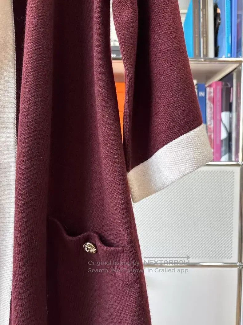 Chanel Chanel Burgundy white-rimmed long knitted cardigan coat Size XS / US 0-2 / IT 36-38 - 8 Thumbnail