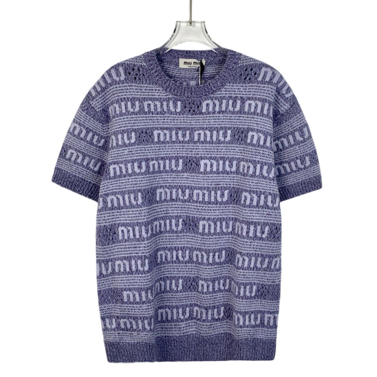 Miu Miu Miu Miu Purple Logo Knit Short Sleeve Sweater Italy Womens S Size XS / US 0-2 / IT 36-38 - 1 Thumbnail