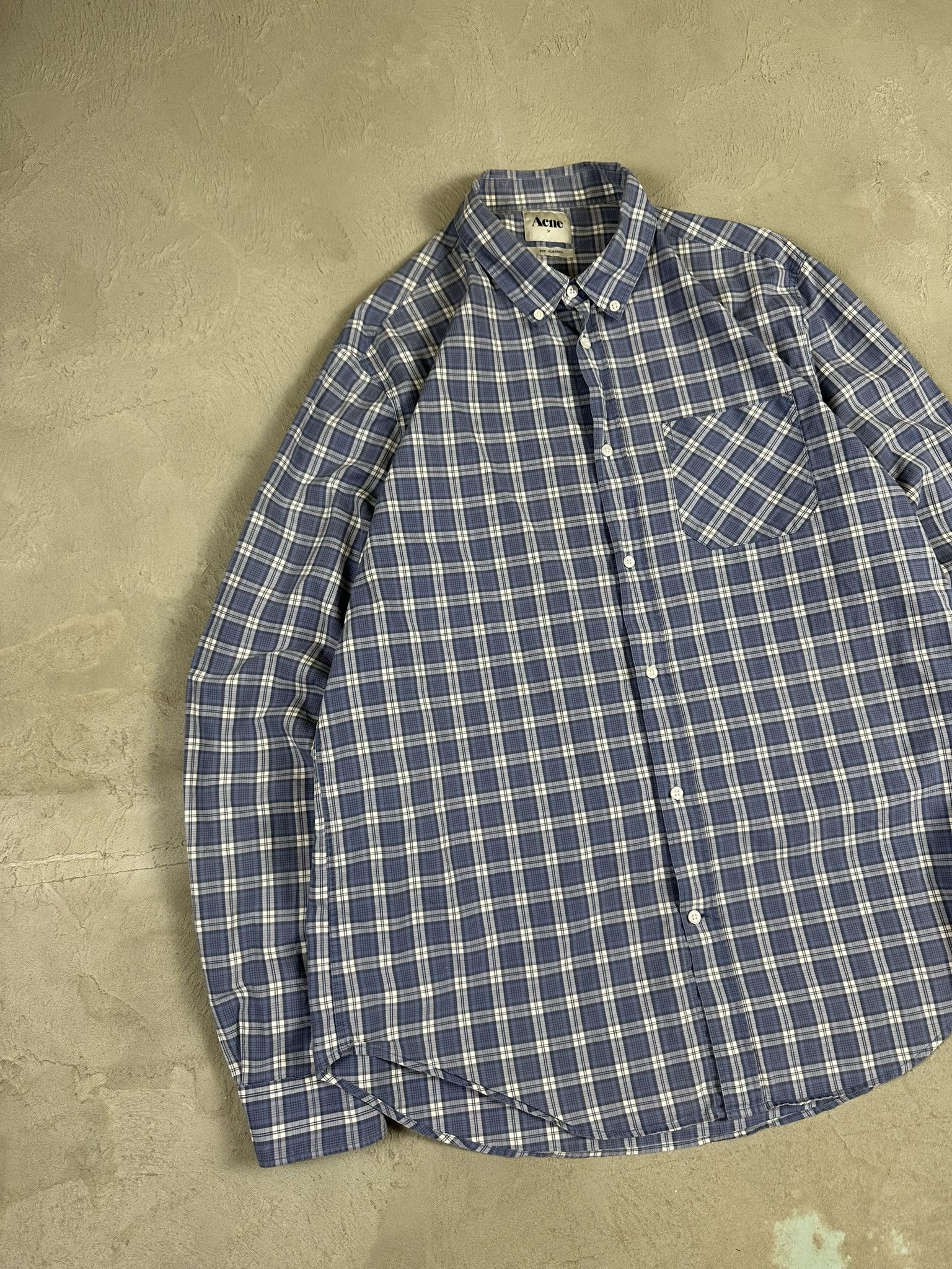 Acne Blue Straight Checked Plaid Flannel Button online Up XL