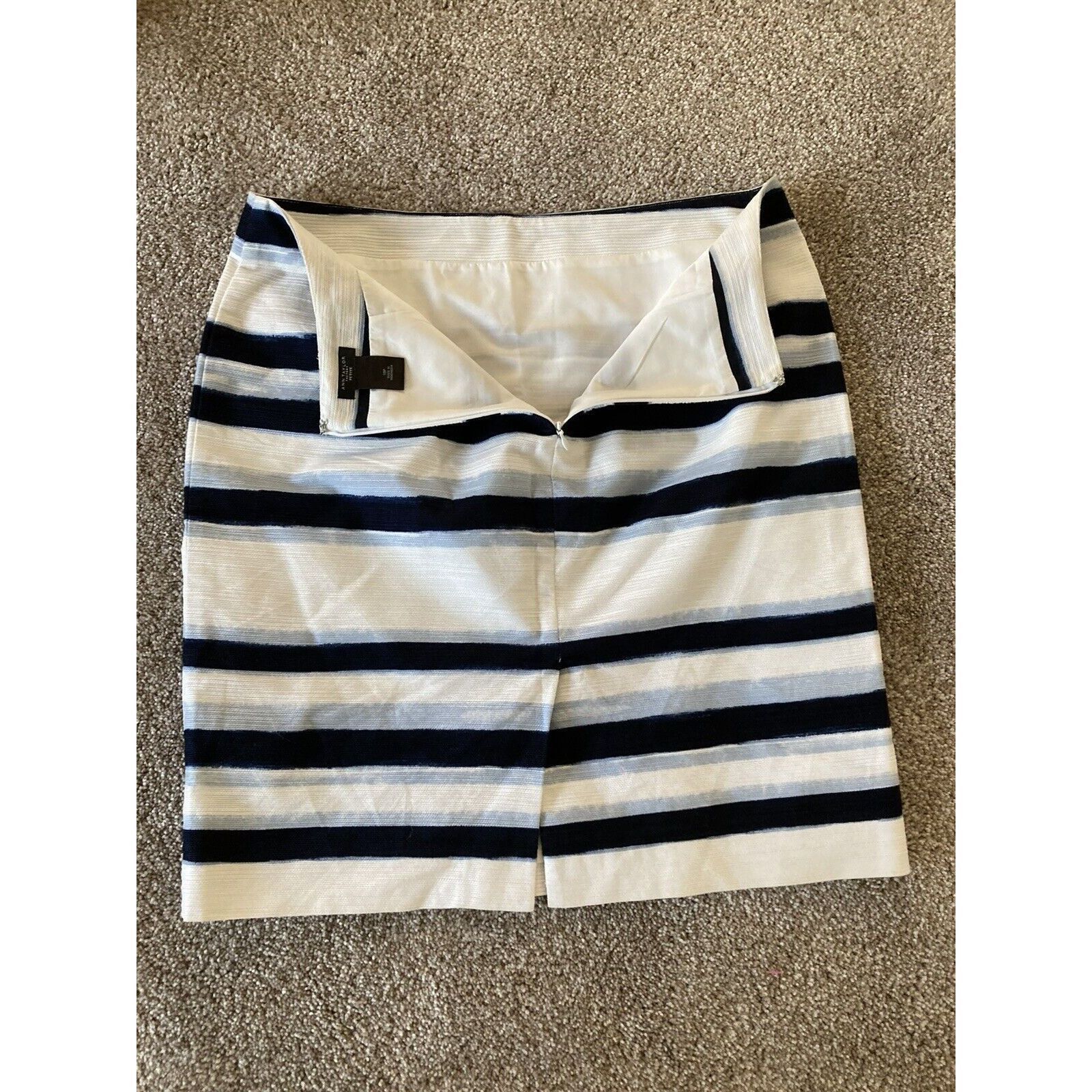 Ann Taylor Ann Taylor Factory Lined Skirt Womens White Blue Strip Petit Size 32" / US 10 / IT 46 - 3 Thumbnail