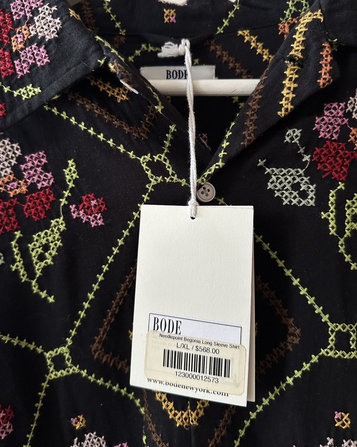 Bode Bode - Needlepoint Begonia Long Sleeve Shirt - NWT Size US L / EU 52-54 / 3 - 2 Thumbnail