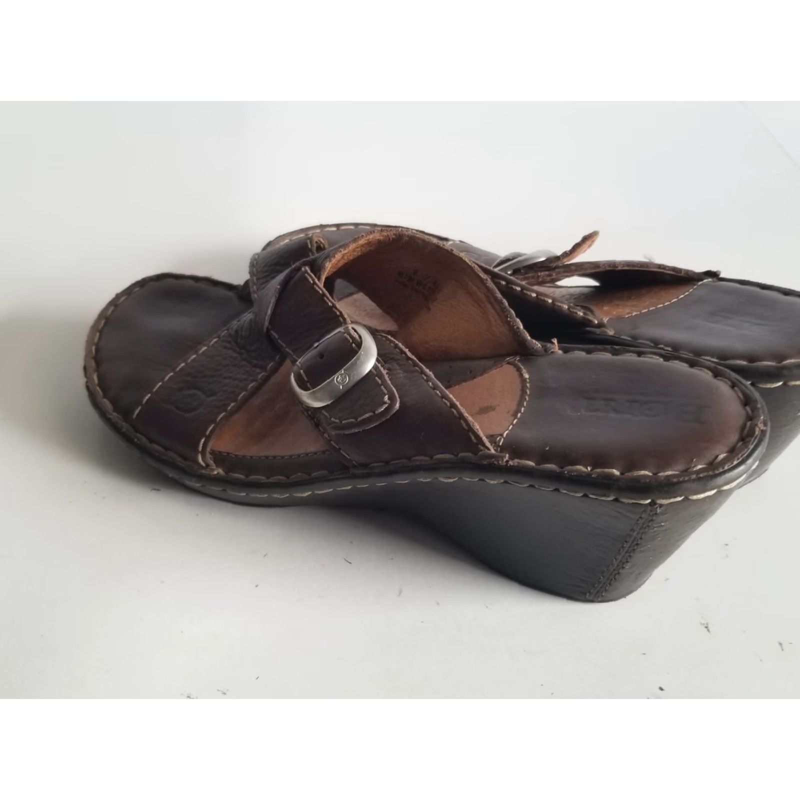 Born Born Sandals Womens 9 Light Brown Leather Wedge Slip On Sandal Size US 9 / IT 39 - 4 Thumbnail