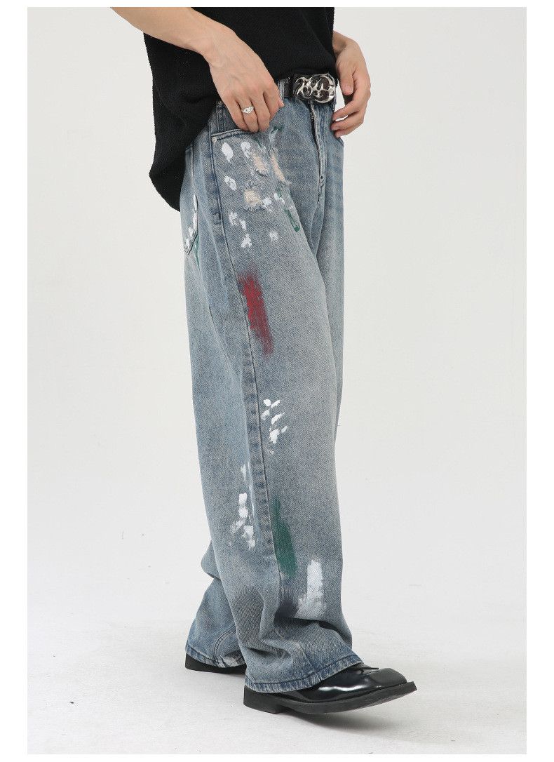 Japanese Brand × Jean Men's casual washed retro ink-splashed straight loose jeans Size US 32 / EU 48 - 6 Thumbnail