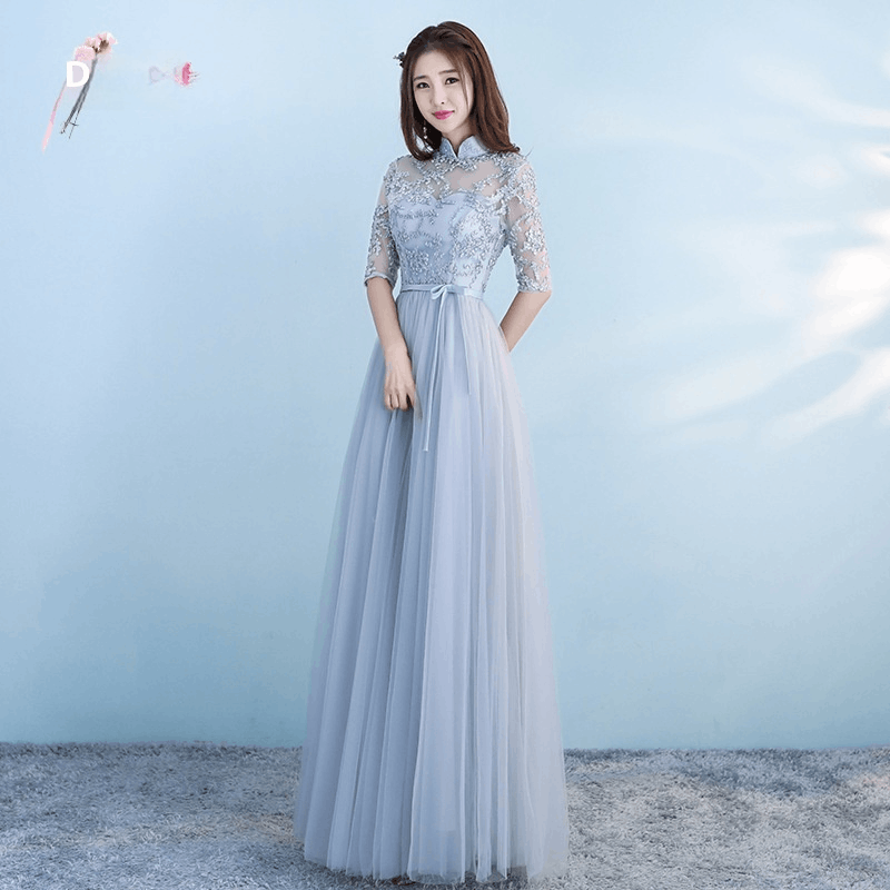 Other Long Bridesmaid Blue Wedding Dress Girlfriends Party Dress Size L / US 10 / IT 46 - 2 Thumbnail