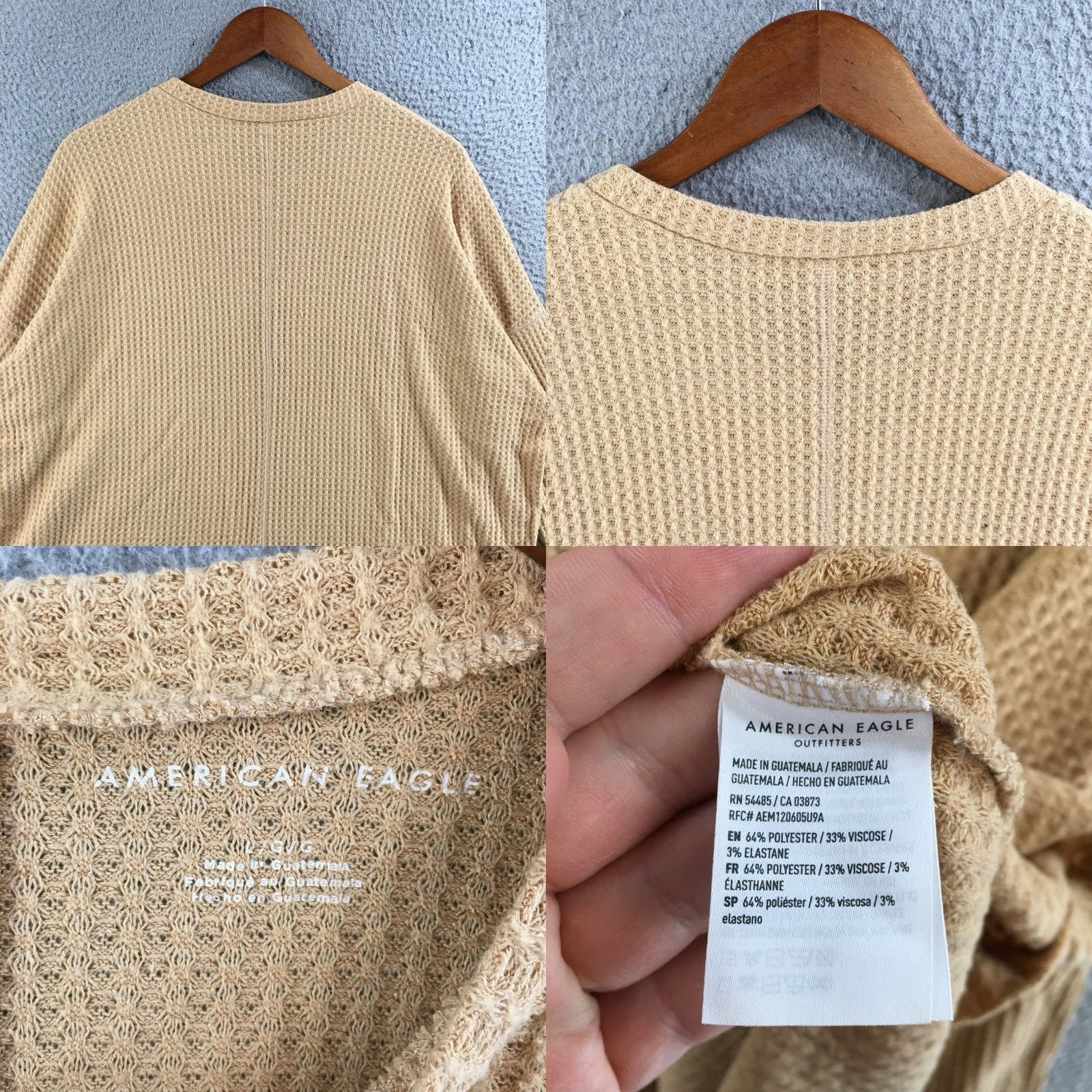 American Eagle Outfitters American Eagle Outfitters Sweatshirt Womens L Tan Long Sleeve Waffle Knit Top Size L / US 10 / IT 46 - 8 Thumbnail