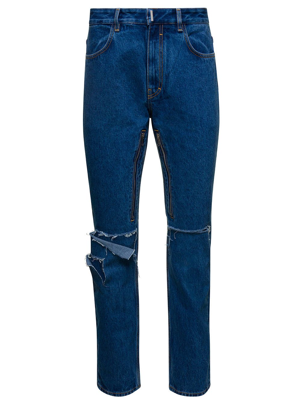 Givenchy Blue Jeans with Zip and Rips Details in Cotton Denim Man Size US 35 - 1 Thumbnail