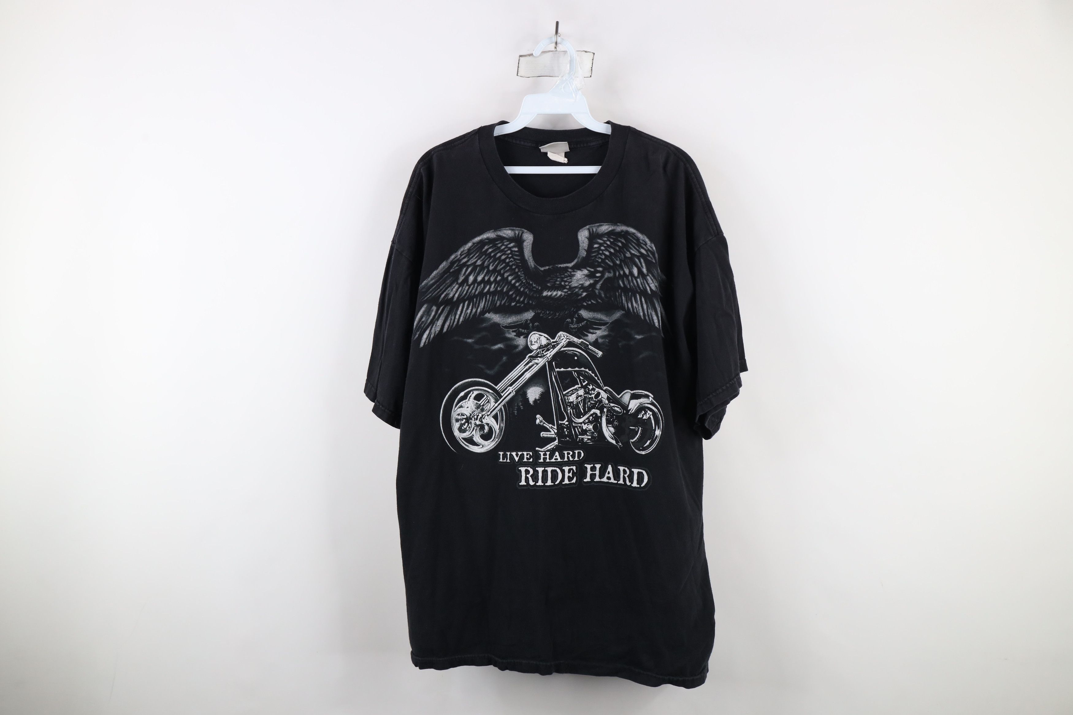 Vintage Vintage 90s Streetwear Hard Ride Hard Motorcycle T-Shirt Size US XXL / EU 58 / 5 - 1 Thumbnail