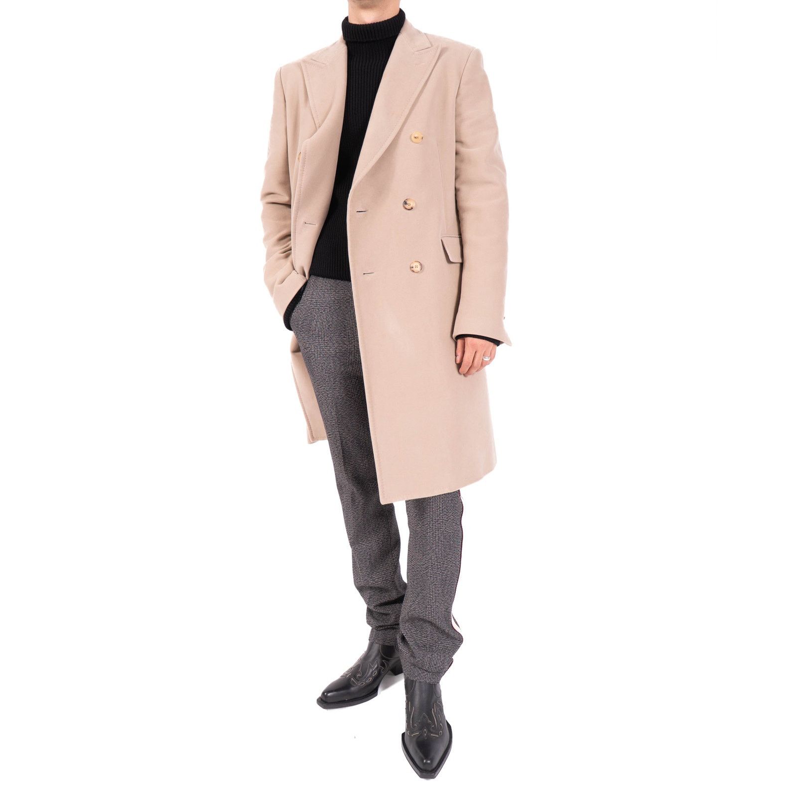 Calvin Klein 205W39NYC FW17 Classic Double Breasted Coat in Beige Moleskin Size US L / EU 52-54 / 3 - 3 Thumbnail