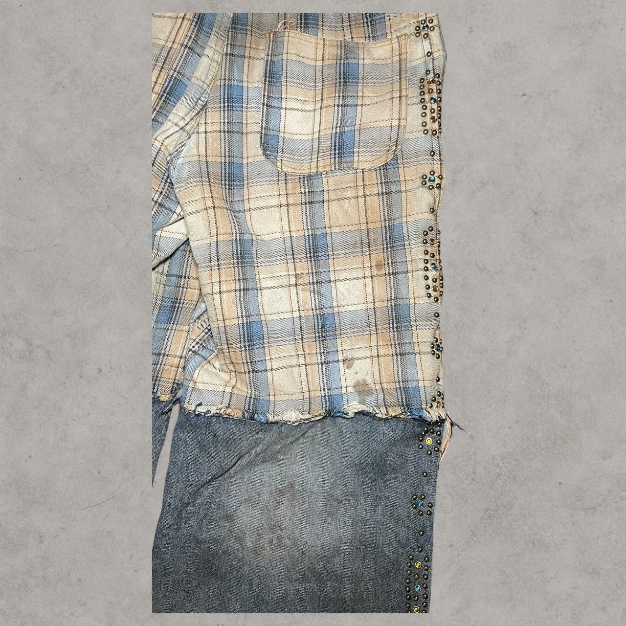 Vale Vale Distressed Worn Plaid Layer Wide Blue Leg Jeans Sz 30 Size US 30 / EU 46 - 7 Thumbnail