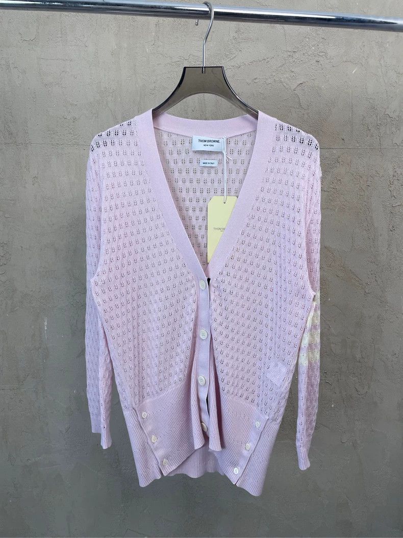 Thom Browne Thom browne Pink purple four-striped knitted cardigan jacke Size M / US 6-8 / IT 42-44 - 2 Thumbnail