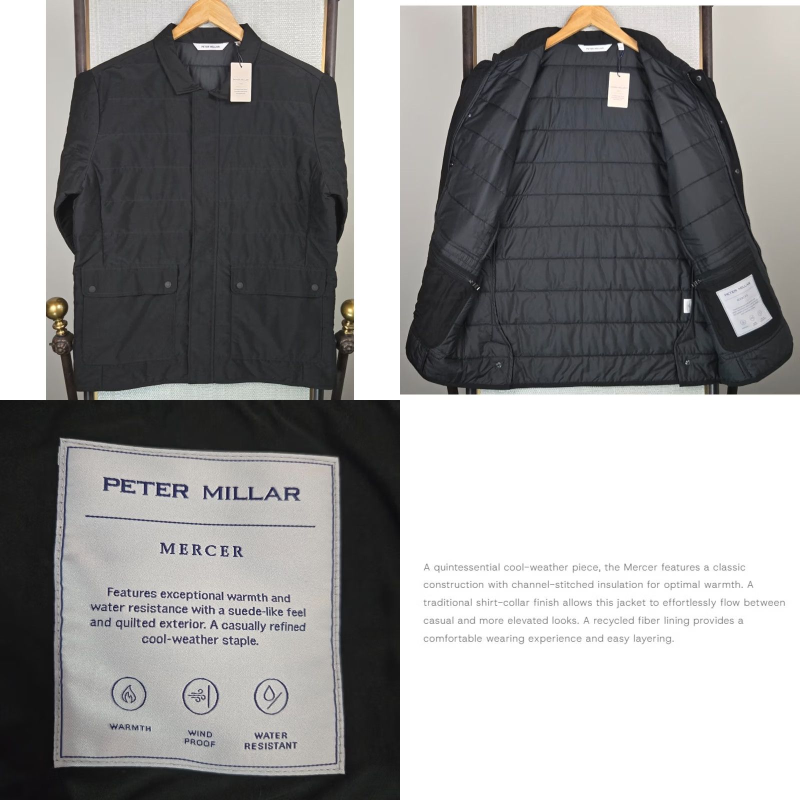Peter Millar PETER MILLAR Full Zip Windproof Insulated Mens Large Field Jacket Black Size US L / EU 52-54 / 3 - 8 Thumbnail