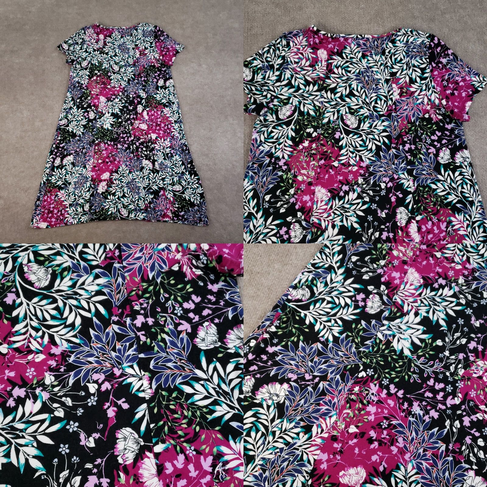J. Jill J. Jill Dress Womens Petite Small Pink Floral Short Sleeve Knee Length Stretch Knit Rayon Spandex Size 28" / US 6 / IT 42 - 8 Thumbnail