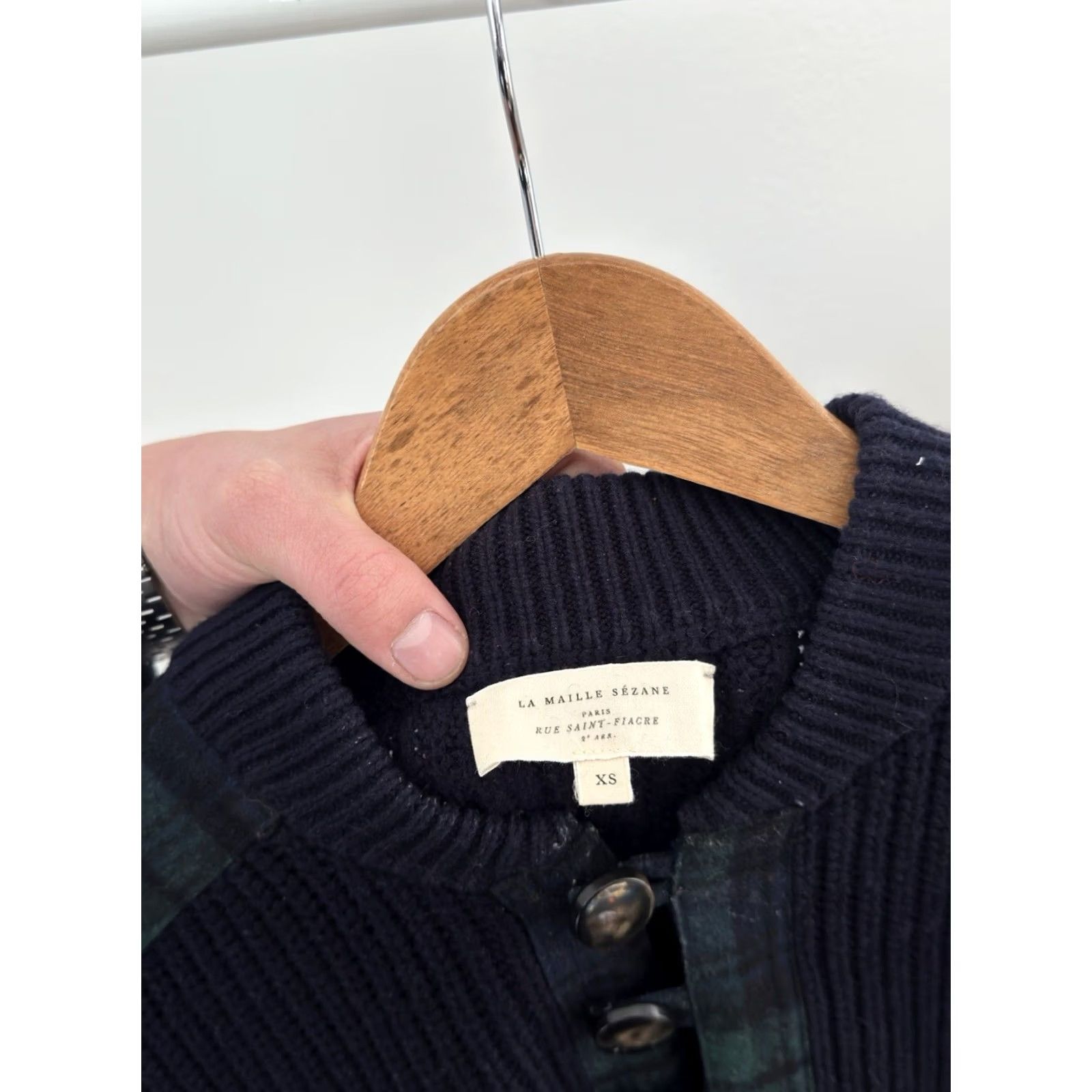 Vintage Sezane Wool Knitted Button Up Sweater Dark Blue Womens XS Pullover Designer City Vintage 90s Paris Luxury Knit Button Sezane Brand Wool Size XS Women Size XS / US 0-2 / IT 36-38 - 7 Thumbnail