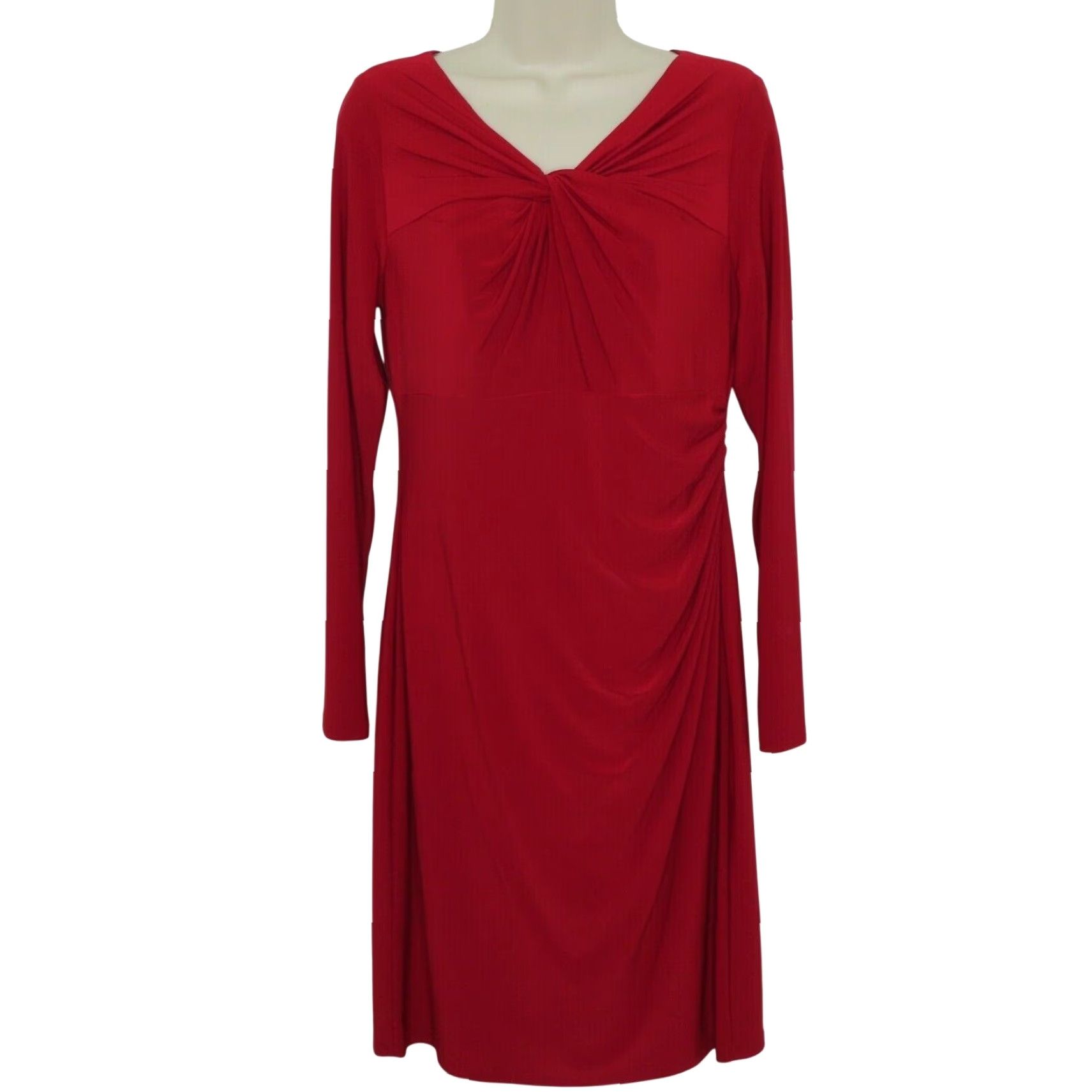 Ralph Lauren Lauren Ralph Lauren Dress Womens 10 Solid Red Long Sleeve Knee Length Twist Neckline Sheath New Size L / US 10 / IT 46 - 8 Thumbnail