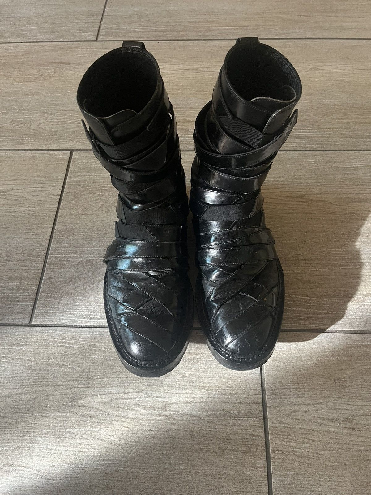 image of Dior x Kris Van Assche Fw08 "lumière Du Nord" Strap Boots in Black, Men's (Size 7)