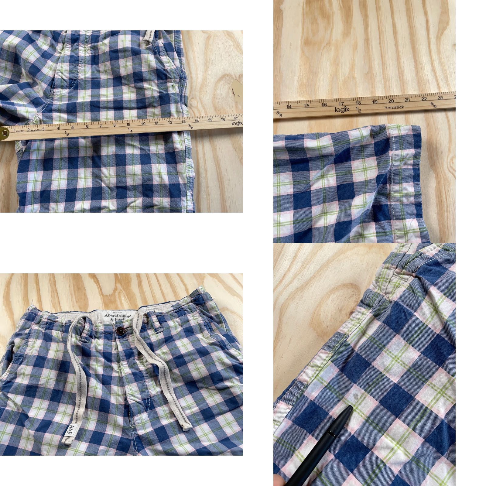 Abercrombie & Fitch VINTAGE Abercrombie & Fitch Plaid Shorts Men 34 9" Inseam Blue Pink Drawstring Flat Front Chino Casual 90s Mens Size US 36 / EU 52 - 8 Thumbnail