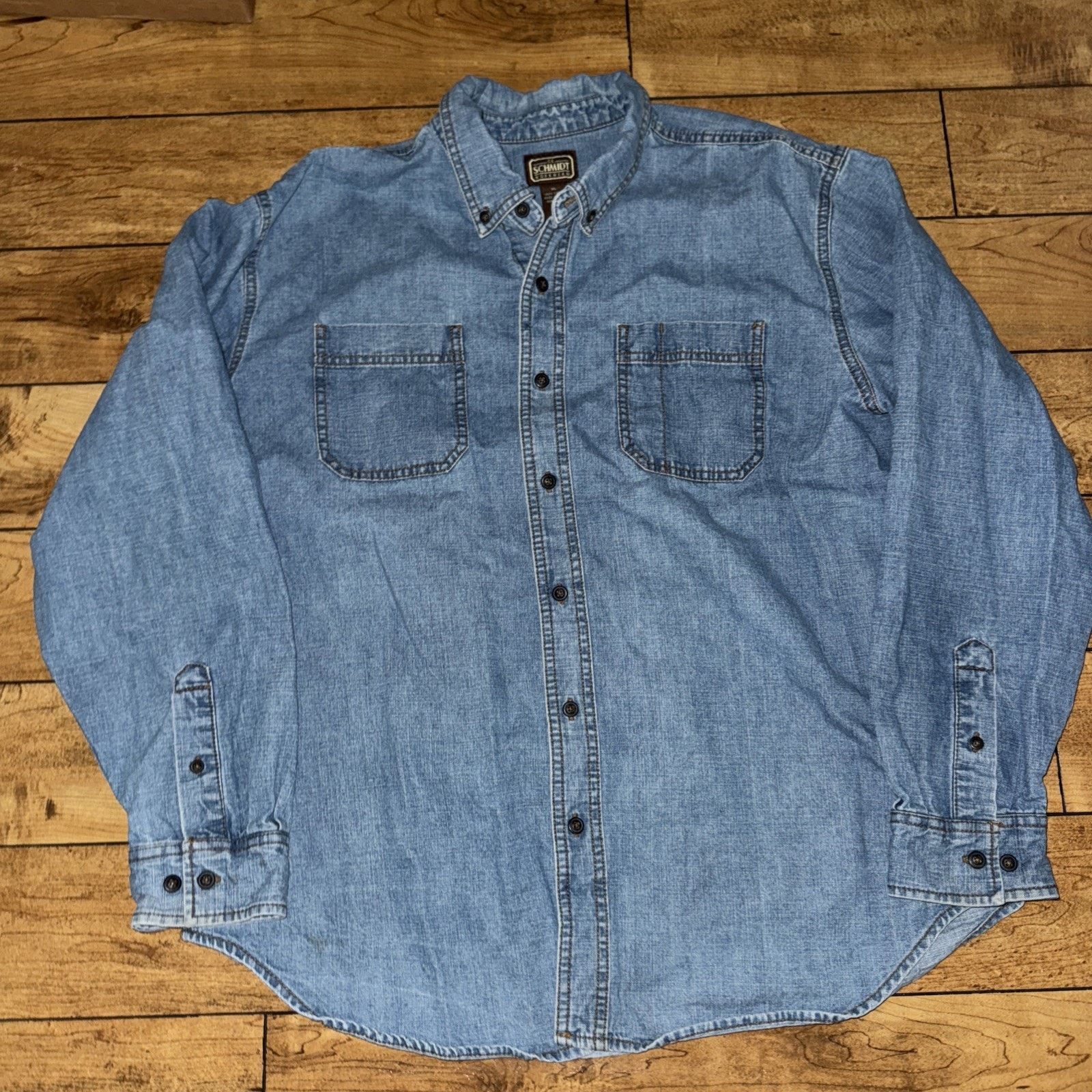 Vintage Schmidt Workwear Denim Shop Shirt Blue XL 24x29 Size US XL / EU 56 / 4 - 1 Thumbnail