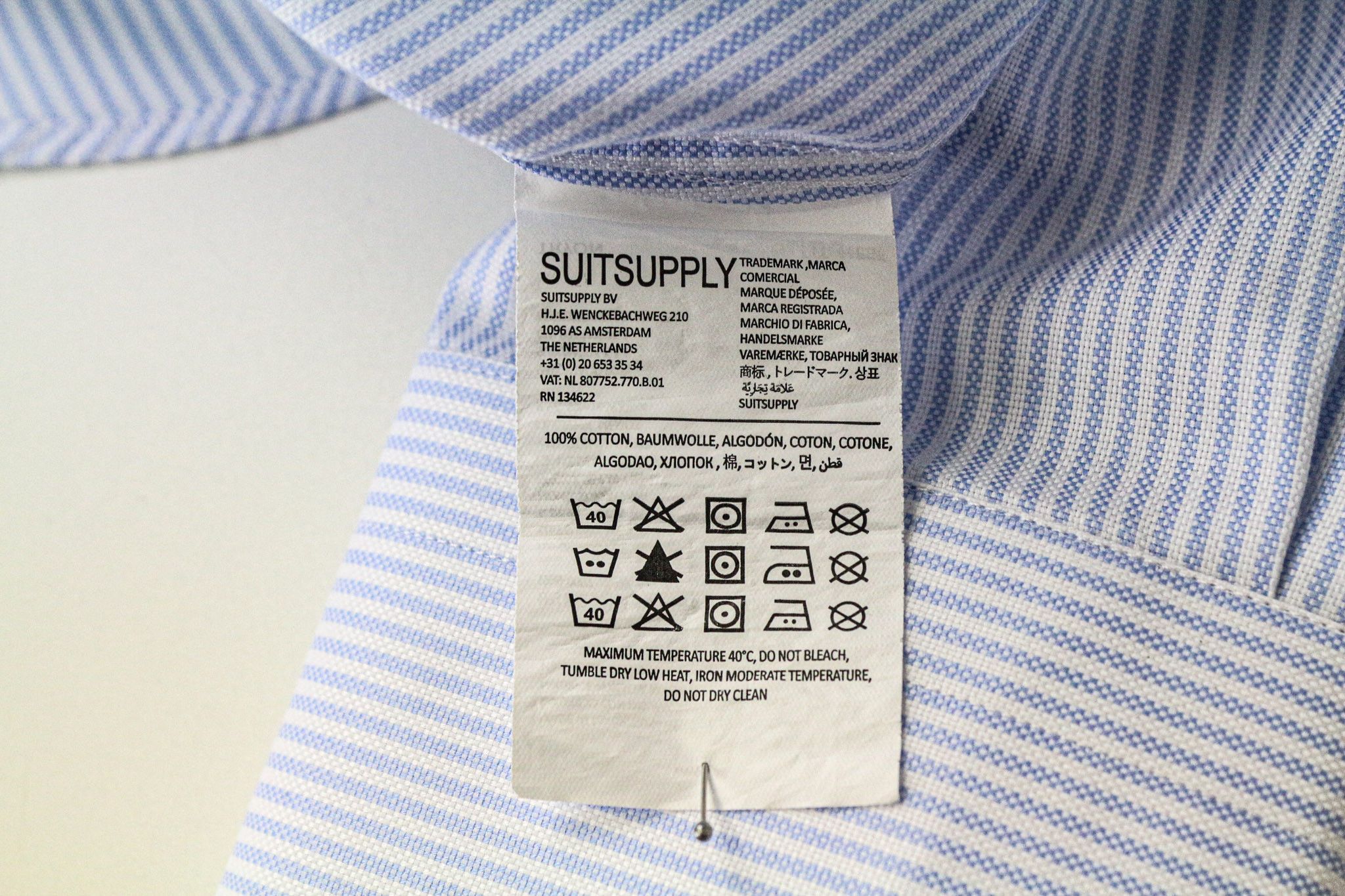 Suitsupply 46/18 Extra Slim Blue Cotton Striped Shirt 77026 Size 46R - 6 Thumbnail